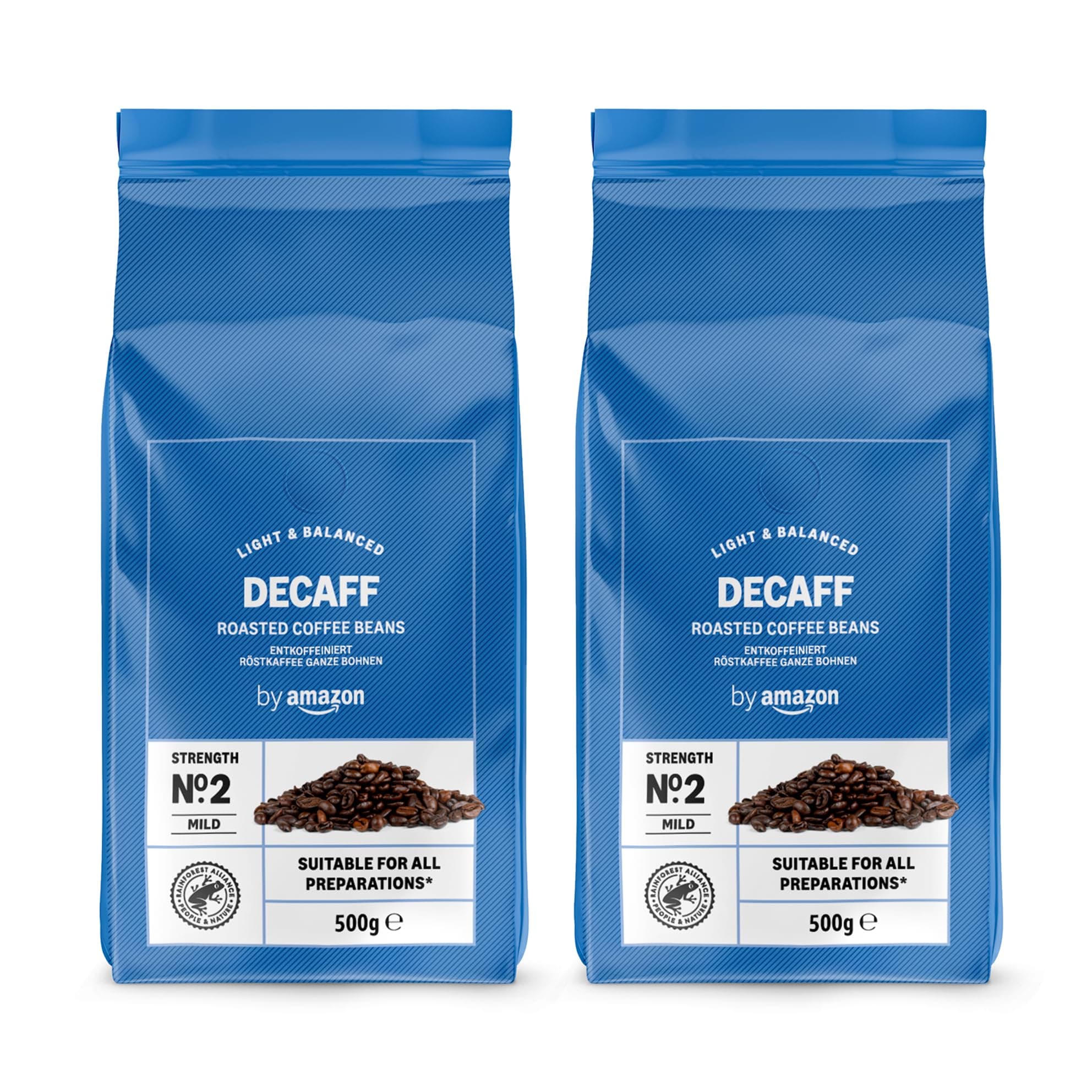 by Amazon Decaffeinated Coffee Beans, Light Roast, 1kg (2 Packs of 500g)