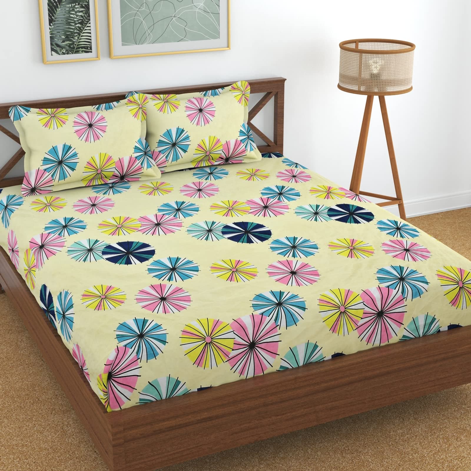 HFIHomefab India Microfiber Double Bedsheet with 2 Pillow Covers - Multicolor.