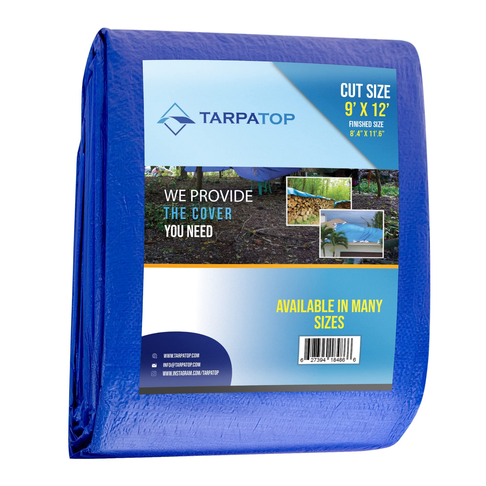 Multi-Purpose Waterproof Heavy Duty Poly Tarp - 9X12 Large Blue Tarp with Grommets Every 3ft - Rot, Rust, and UV Resistant, Weatherproof Tarp Covers for Camping, Farming, Vehicles, and More