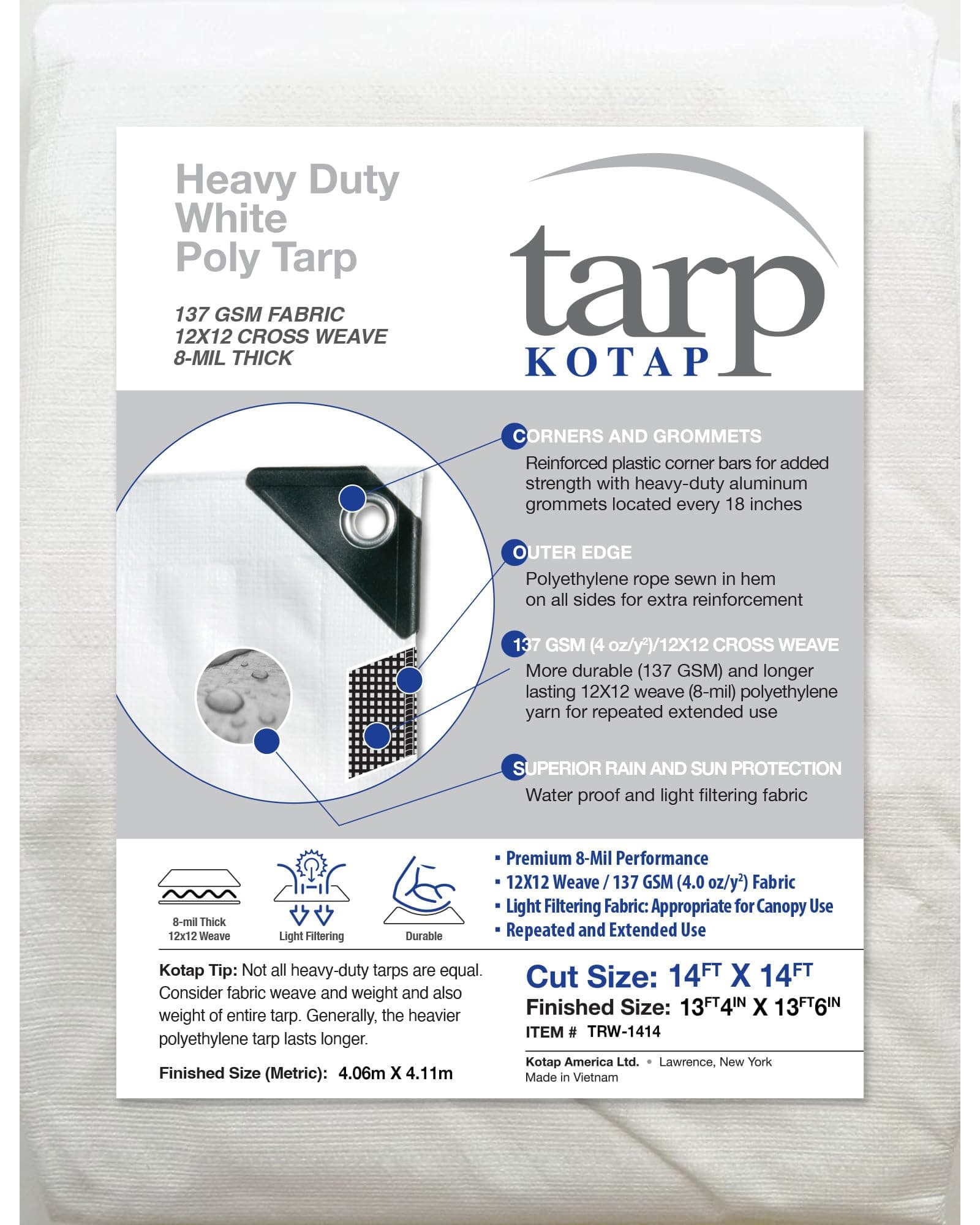 KotapHeavy-Duty Protection/Coverage Tarp, 8-mil, Polyethylene (PE), Multi-Use, Waterproof