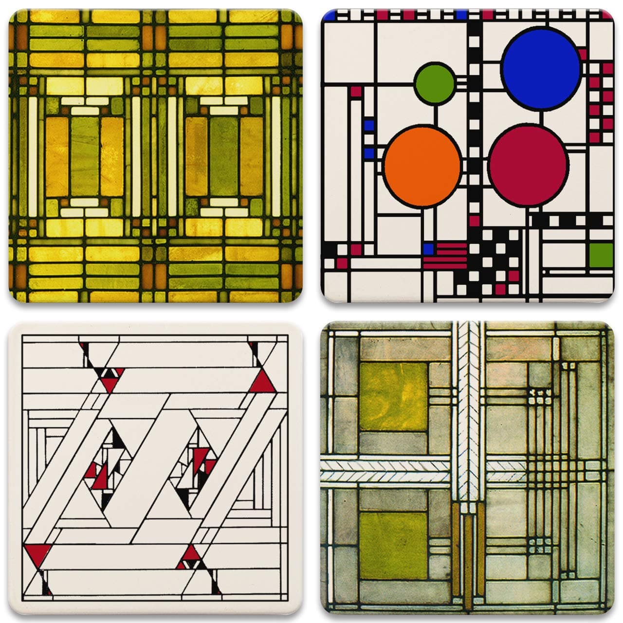 CoasterStone Absorbent Stone Coasters, Frank Lloyd Wright, Art Glass Designs, Multi-Colored
