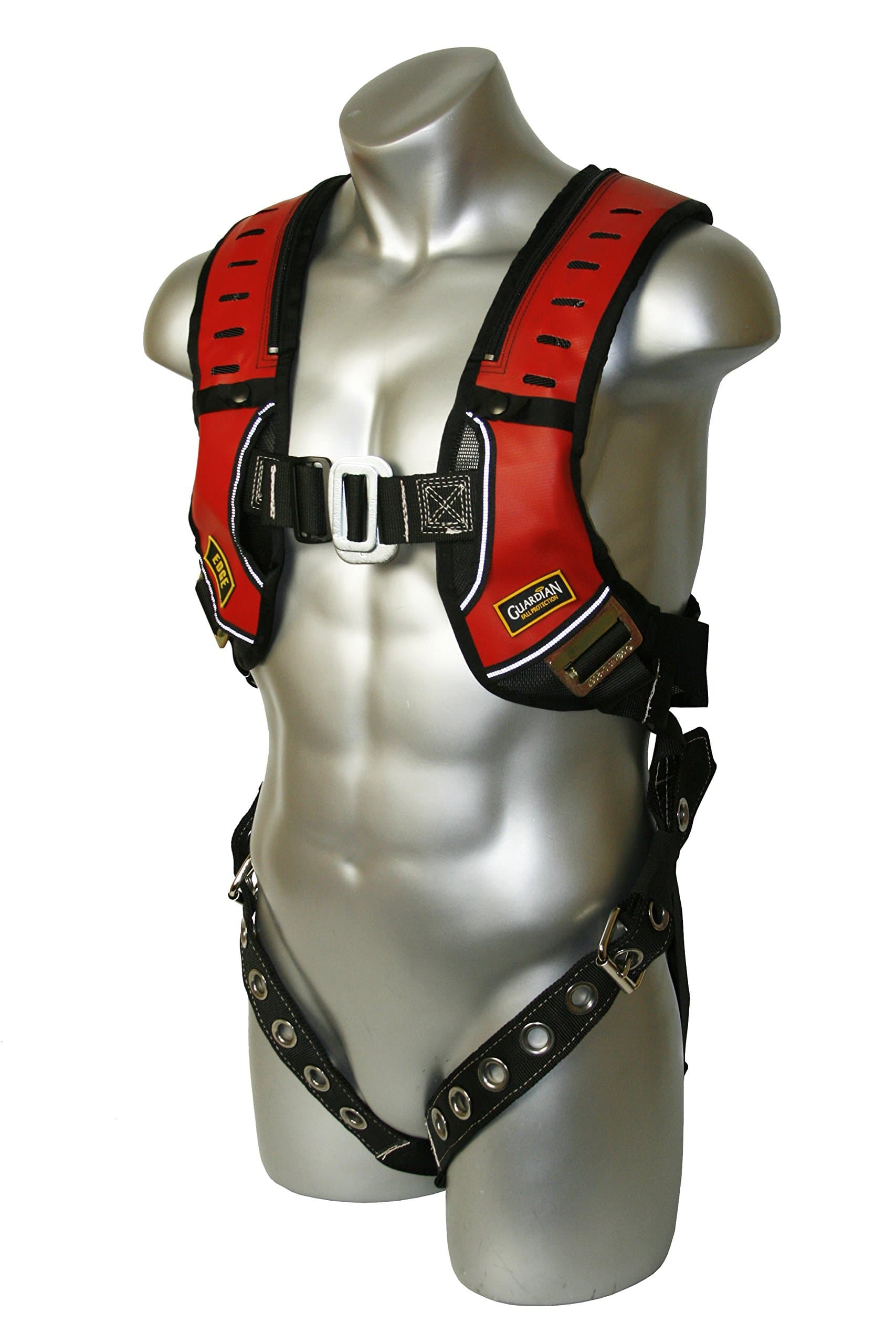 Guardian Fall Protection 181151 Basic HUV Premium Edge Series Harness with Pass-Thru Chest Buckles and Leg Tongue Buckles, Red/Black, M-XLarge