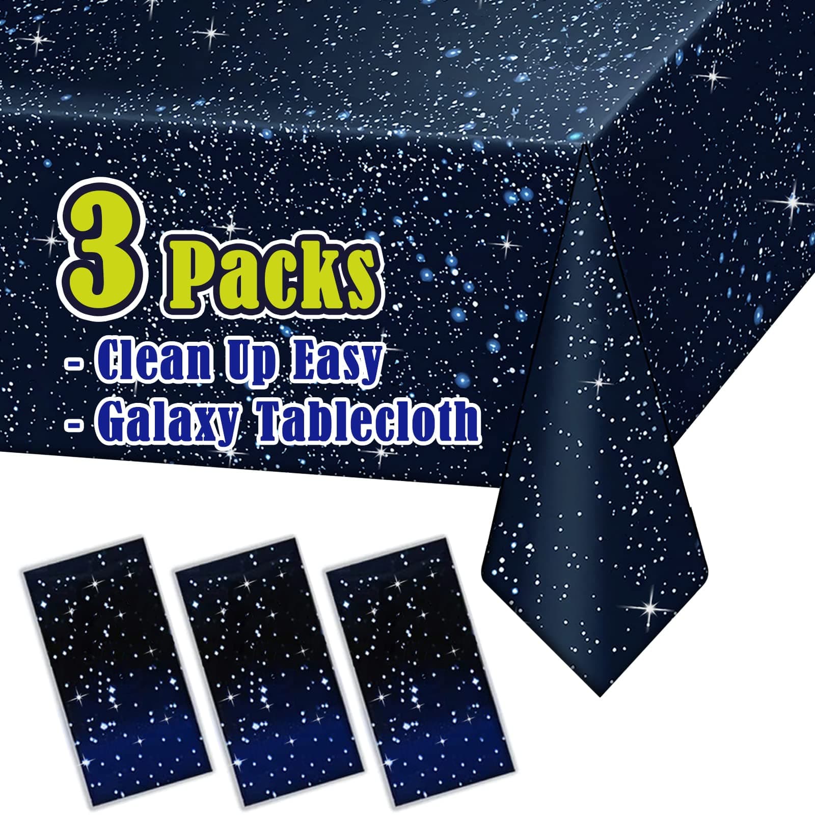 3 Packs - Space Tablecloth, Galaxy Themed Plastic Table Cover, Disposable Plastic Star Party Table Cover, 54’’ x 108’’, Fit for 8 Ft Table, for Home Decoration