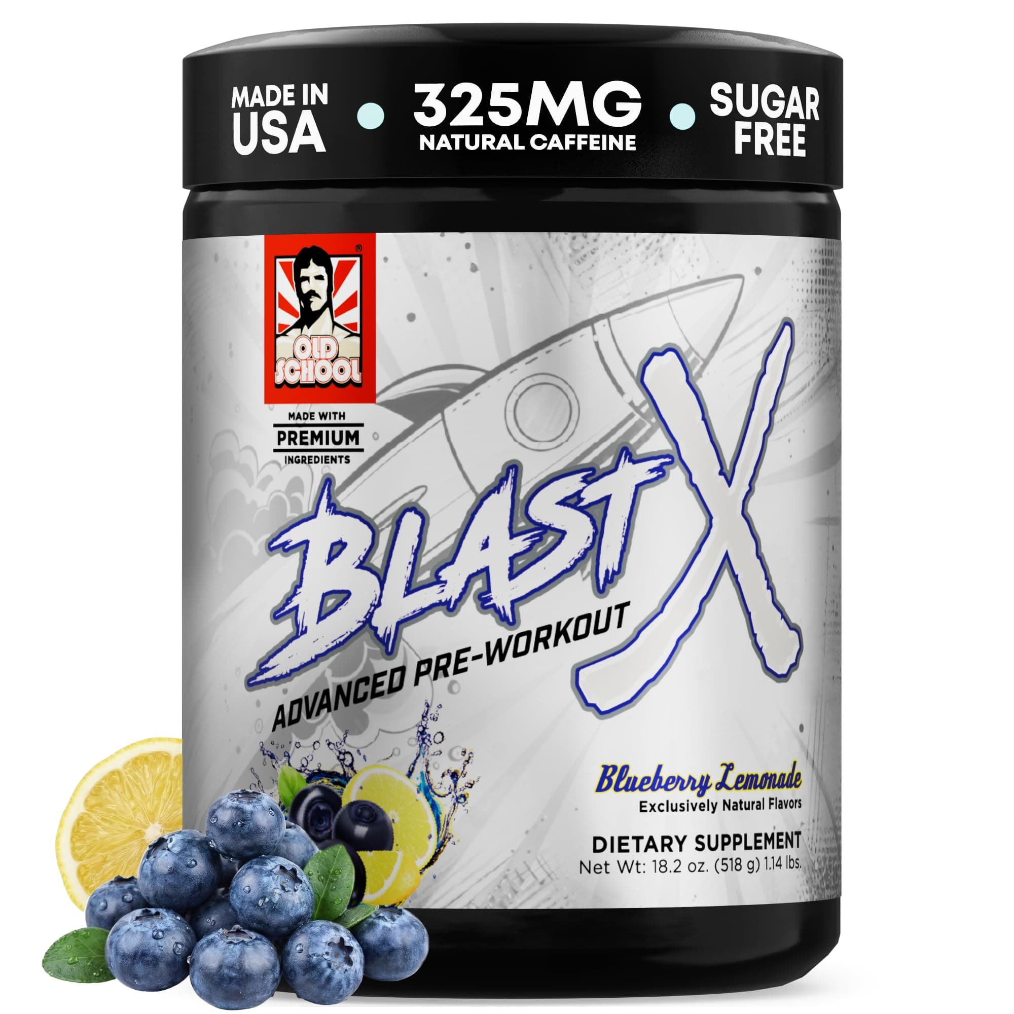 Old School Labs | Blast X Advanced Pre Workout Powder, Intense Energy Booster Preworkout for Men & Women | Blueberry Lemonade, 20 Servings
