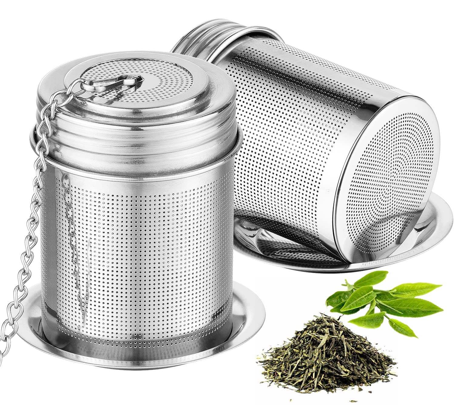 TeemadeTea Ball Infuser Filter & Cooking Infuser,Extra Fine Mesh Tea Infuser Threaded Connection 18/8 Stainless Steel with Extended Chain Hook to Brew Loose Leaf Tea,Spices & Seasonings by (2 PACK)