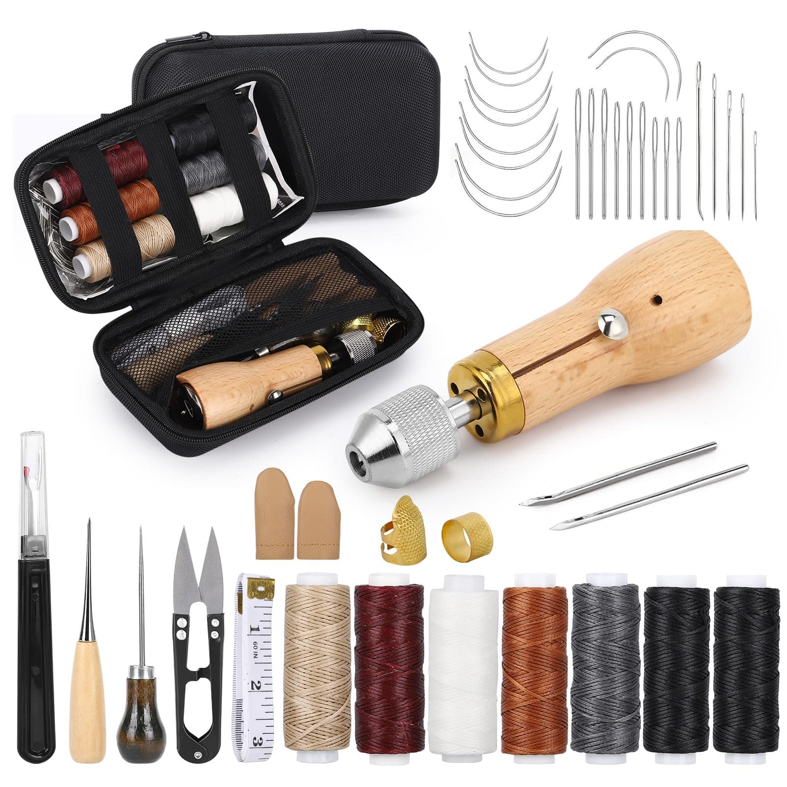 41 PCS Sewing Awl Kit with Storage Bag - Featuring Quick Sewing Awl, Leather Sewing Needles, Rolled Wax Thread, and Essential Tools - Ideal Leather Sewing Kit for DIY Repair and Crafts