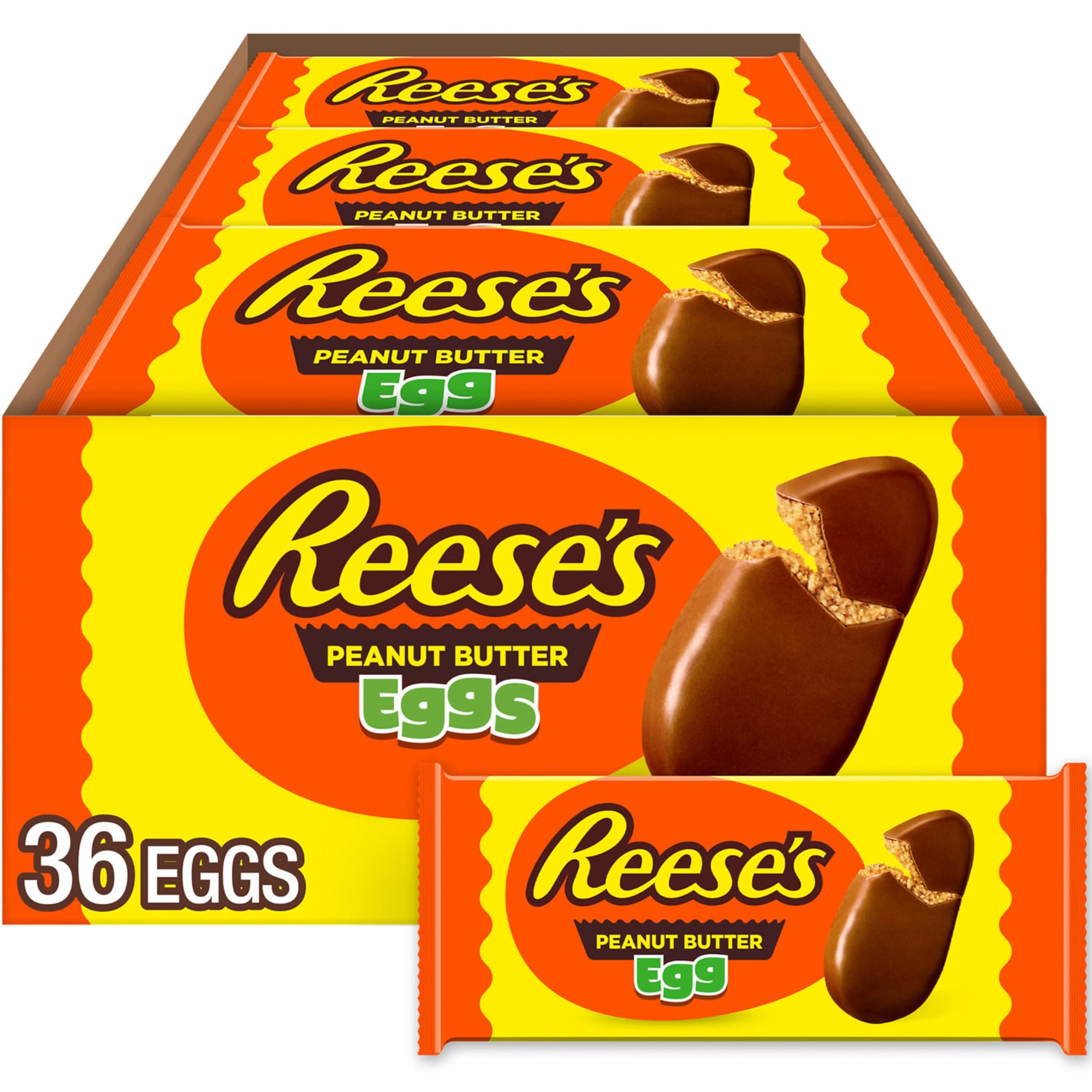 REESE'S Milk Chocolate Peanut Butter Eggs, Easter Basket Easter Candy Packs, 1.2 oz (36 Count)