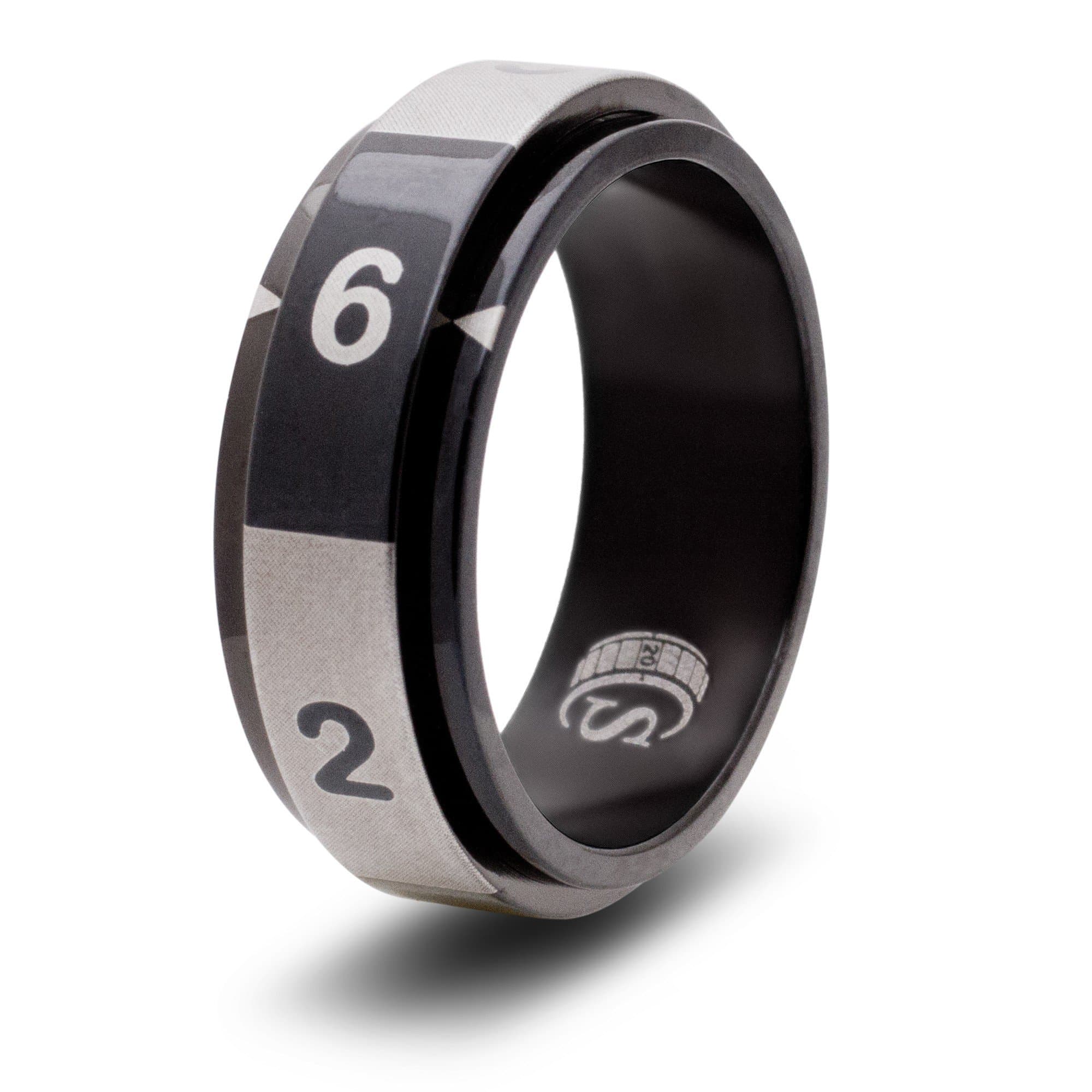 CritSuccess d6 Dice Ring with 6 Sided Die Spinner (Size 9 - Stainless Steel - Black)