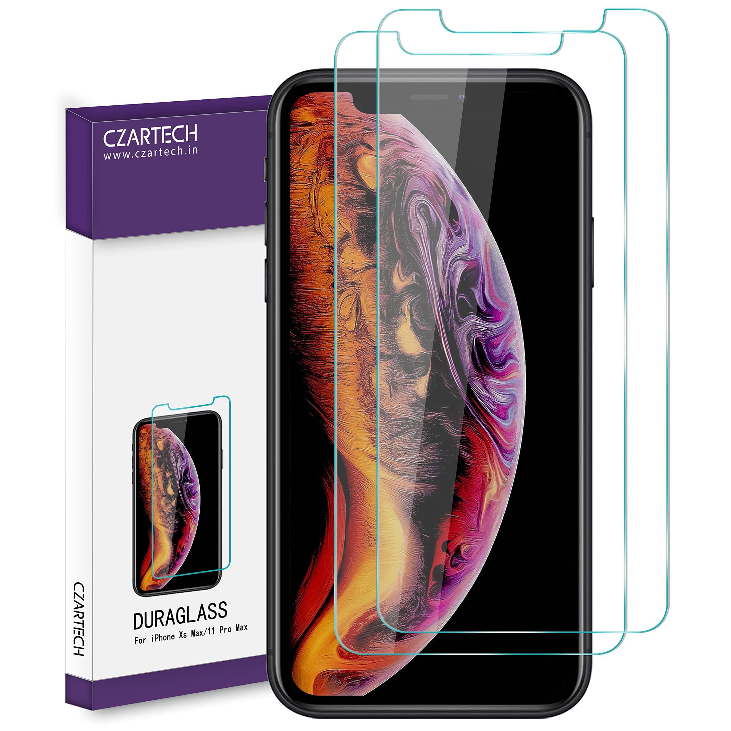 CZARTECH [2-Pack Tempered Glass for iPhone Xs Max/iPhone 11 Pro Max Screen Protector with Easy Installation Kit