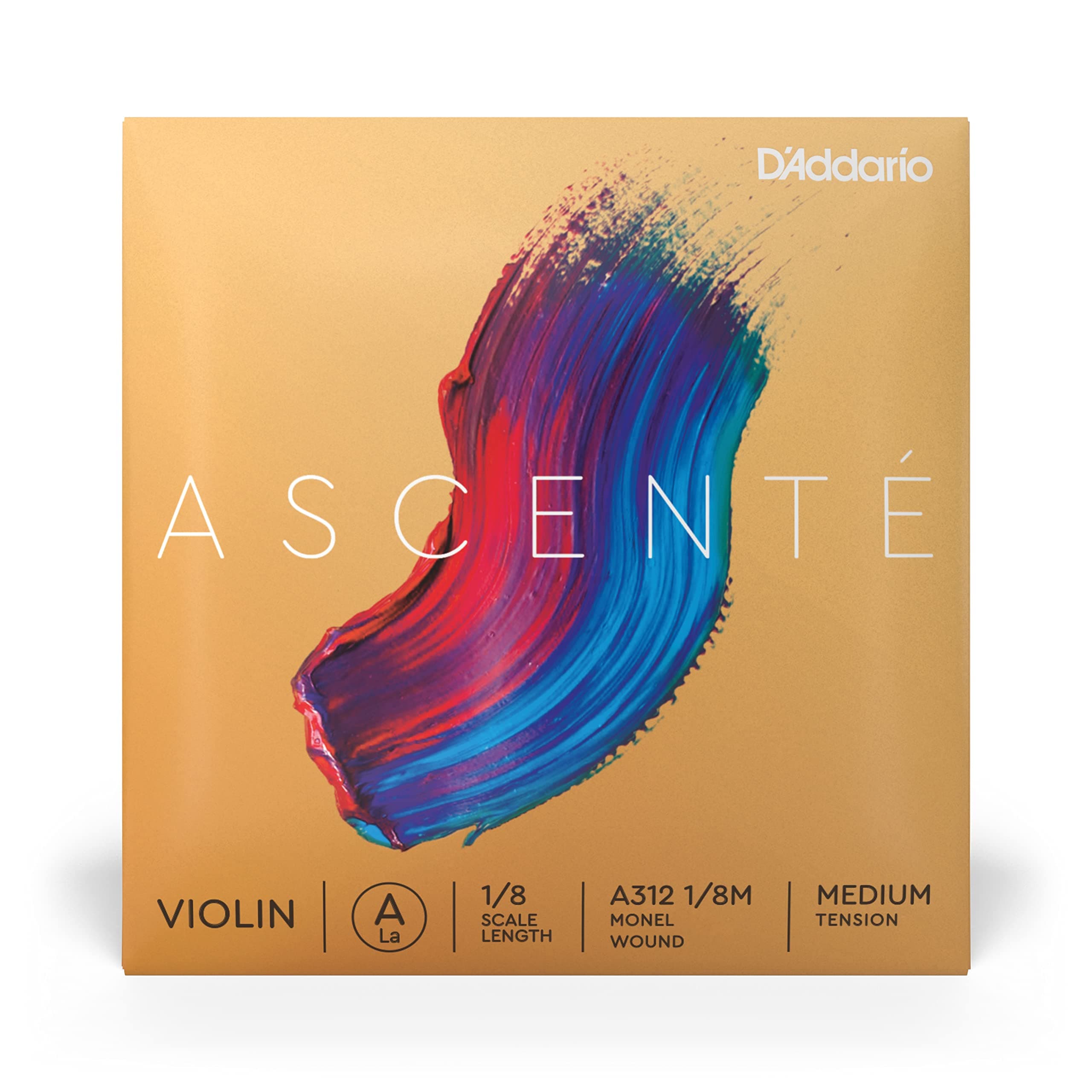 Ascente Violin Strings - Violin Strings with Ball Ends, Synthetic Core - A312 1/8M - A String - 1/8 Scale - Medium Tension