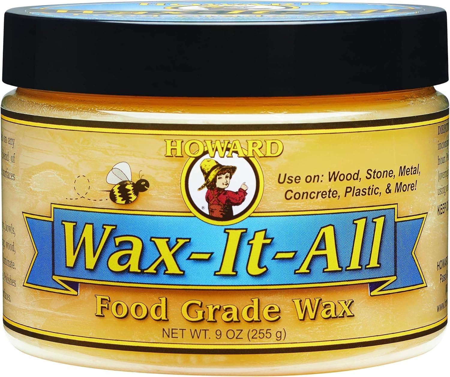 HOWARD - Protective Food-Grade Wax: Beautifies and Extends the Finish of Surfaces. Ideal for Wood, Stone, Metal, Cement, Paint, Plastics, and More. Size: 9 Fl oz.