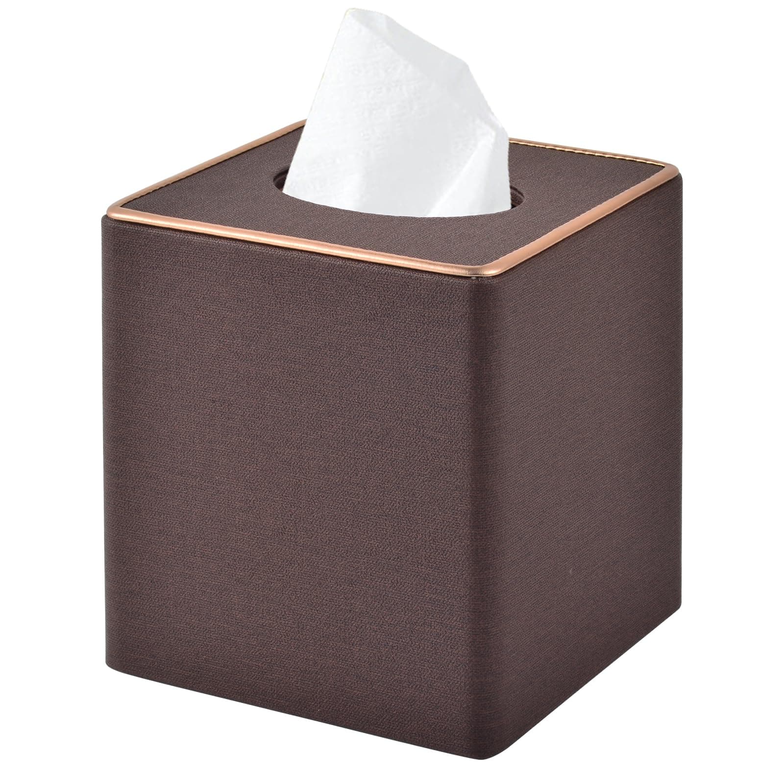 Linen Square Tissue Box Cover,Cube Tissue Box Holder-Excellent Rosegold Leather Decoration,Table Napkin Case Dispenser,Facial Tissues Organizer with Magnetic Bottom for Home Office Car(Coffee)
