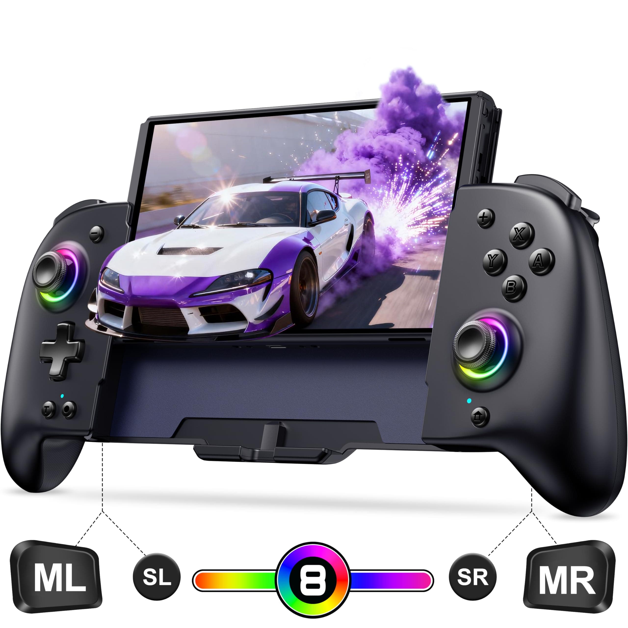 Spican Switch Controllers for Nintendo Switch/OLED Controller, Full-Size Switch Joy-pad for Better Handheld Mode, Switch Accessories Wireless Pro Controller with RGB Light/Battery/Turbo/Macro/4 Game Slot