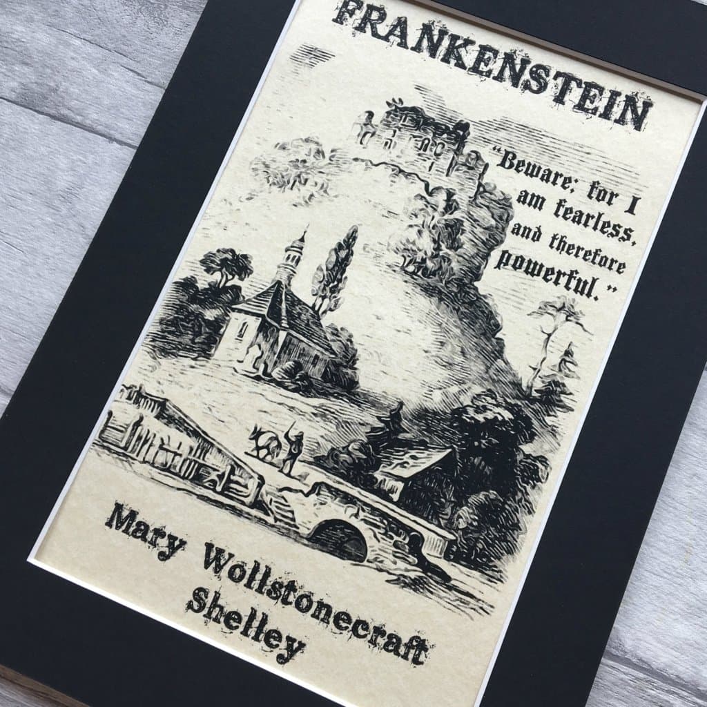 Frankenstein Illustration Parchment Print - A4 Mount Framed