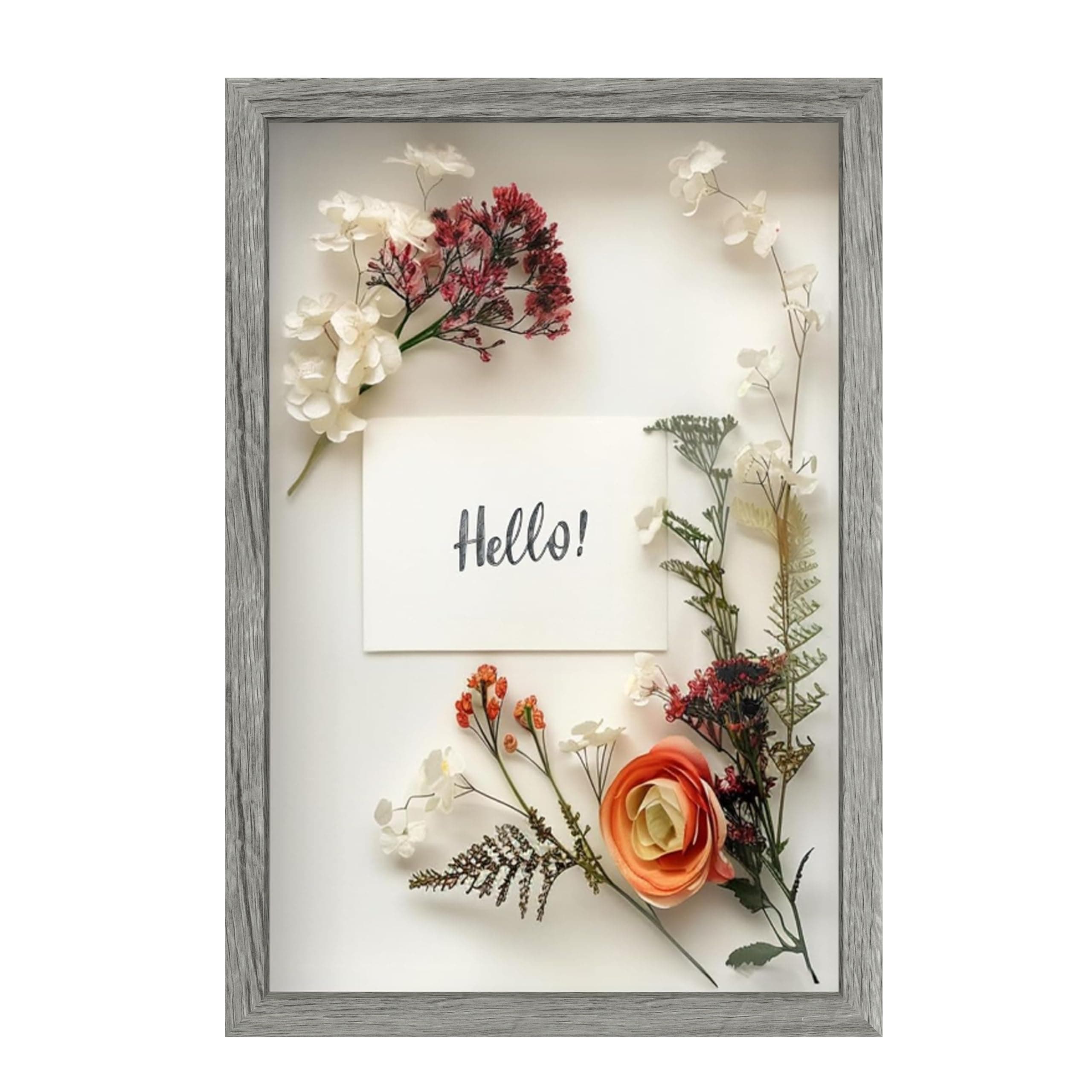 FrameWorks 12" x 18" Grey Wood Shadow Box Frame Soft Felt Backing Tempered Glass and Includes Elegant White Ball Push Pins