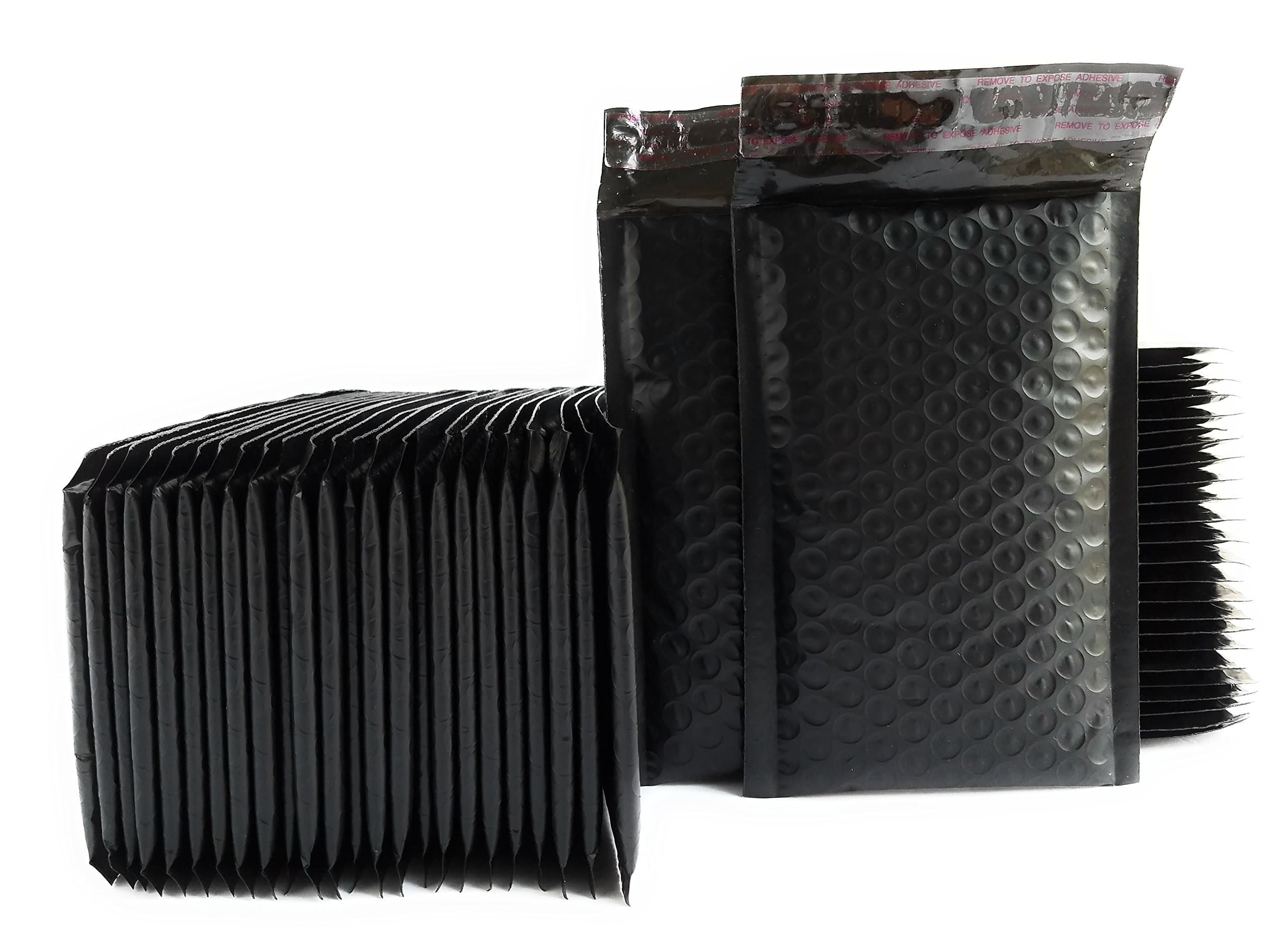 Kelkaa #000 Black Poly Bubble Mailers Bulk Self Seal Padded Envelopes 4" x 8" Shipping Bubble Mailer Bags (Pack of 50)
