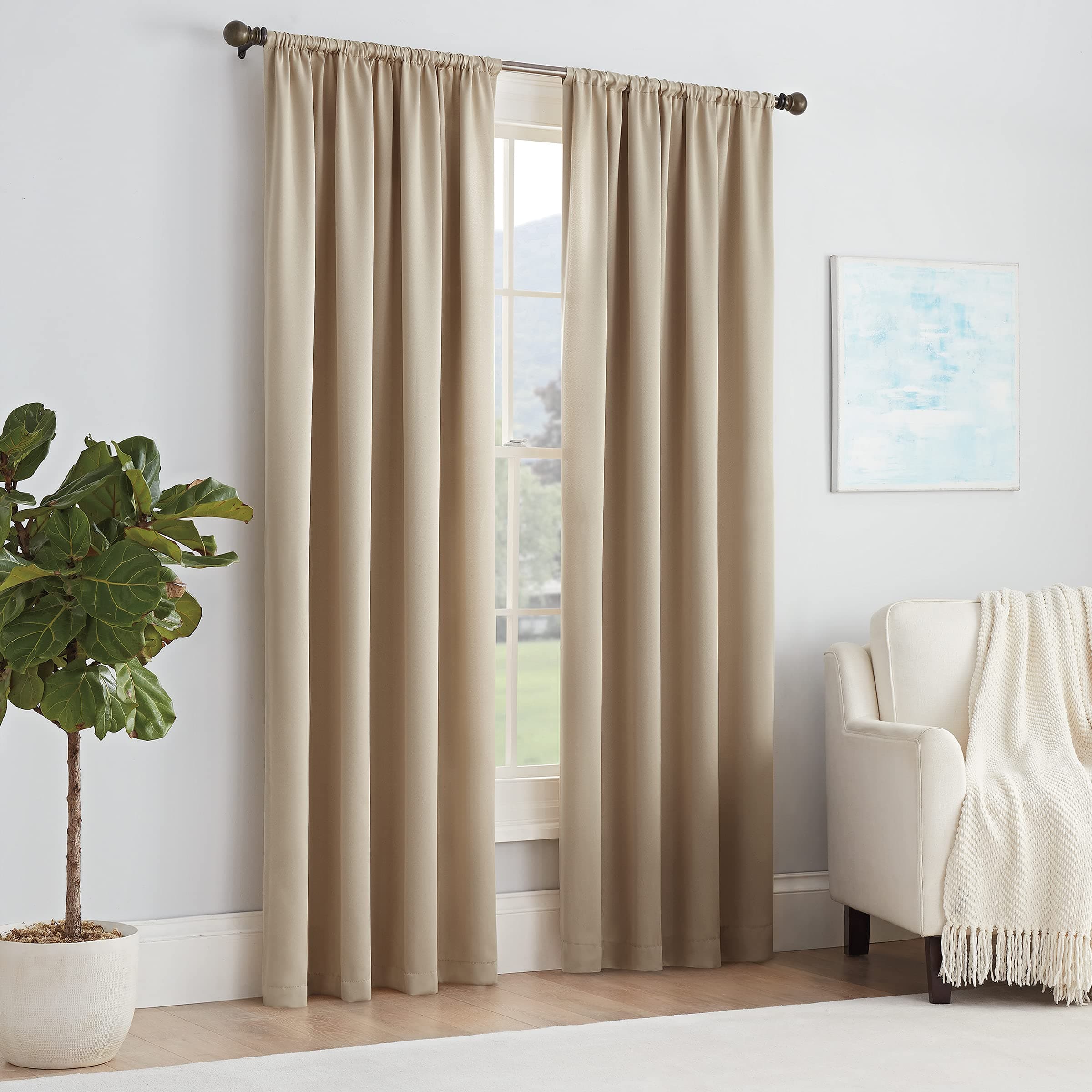 Solid Thermapanel Modern Room Darkening Rod Pocket Window Curtain for Bedroom (1 Panel), 54" x 84", Taupe