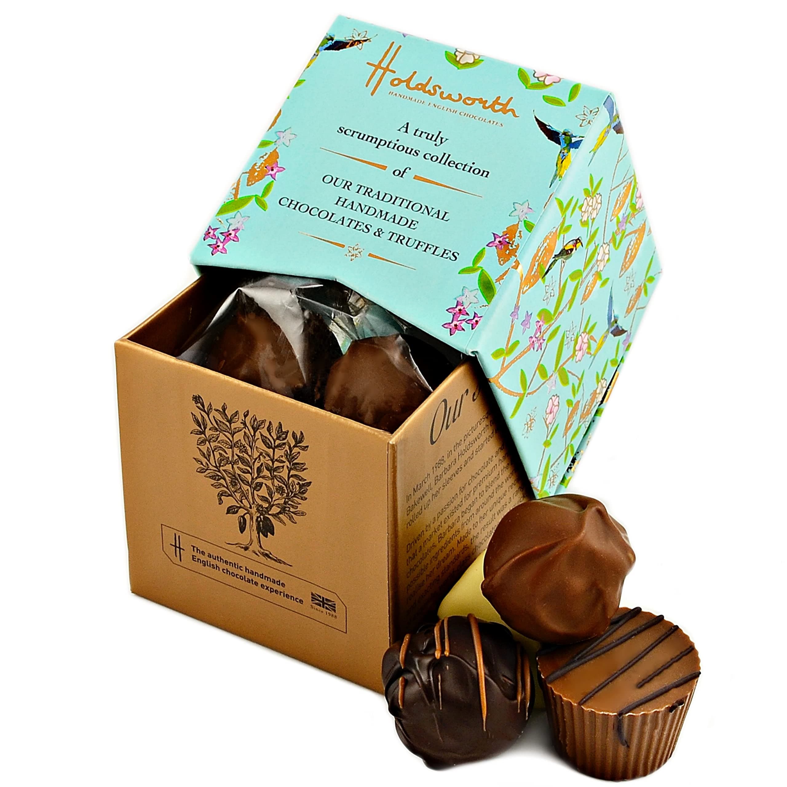 Holdsworth Chocolates Gift Box Traditional Handmade Milk, Dark and White Assorted Handmade Truffles, Pralines, Caramels & Creams 55g Mother's Day Chocolate Box