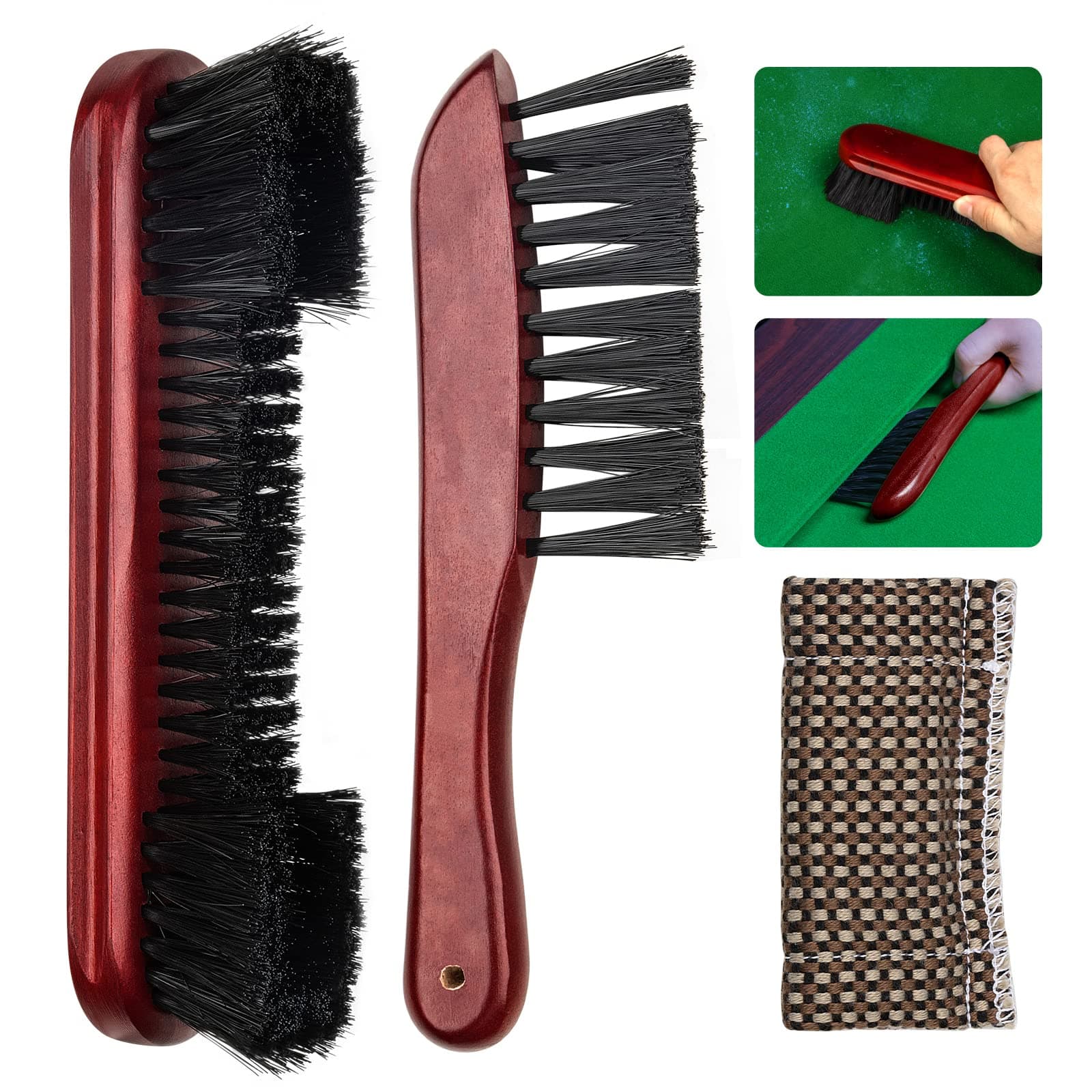 Adhafera Pool Table Brush Cleaner Kit with 3 Tools, Brush Made of Pure Solid Wood and Nylon Bristle, Snooker Accessories for Snooker Table