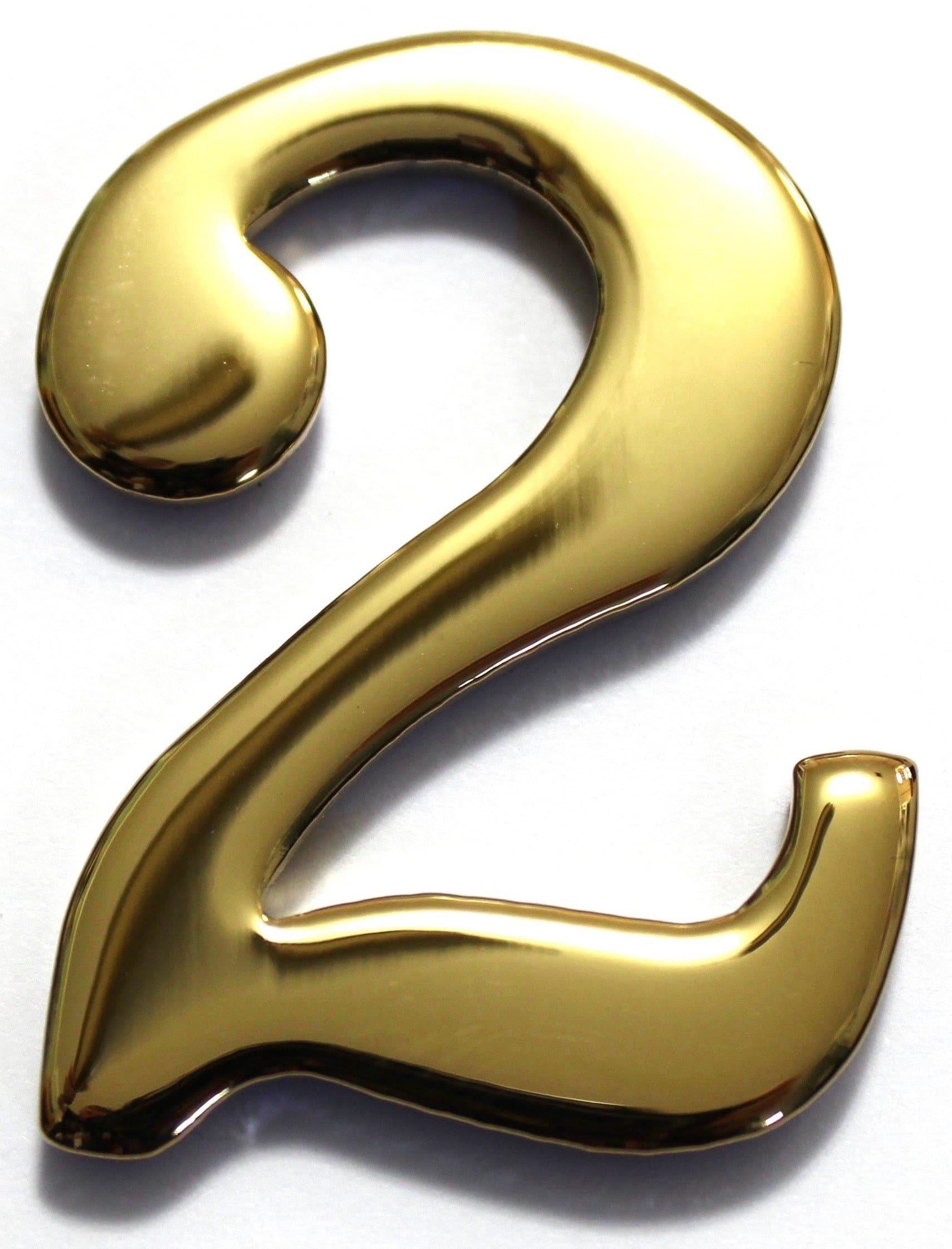 2" Solid Brass Mailbox Number #2 / Better Box Mailboxes Two Inch Tall Numbers with 3M Peel and Stick Auto Grade Adhesive - Clear Coat Sealed Weatherproof BN2