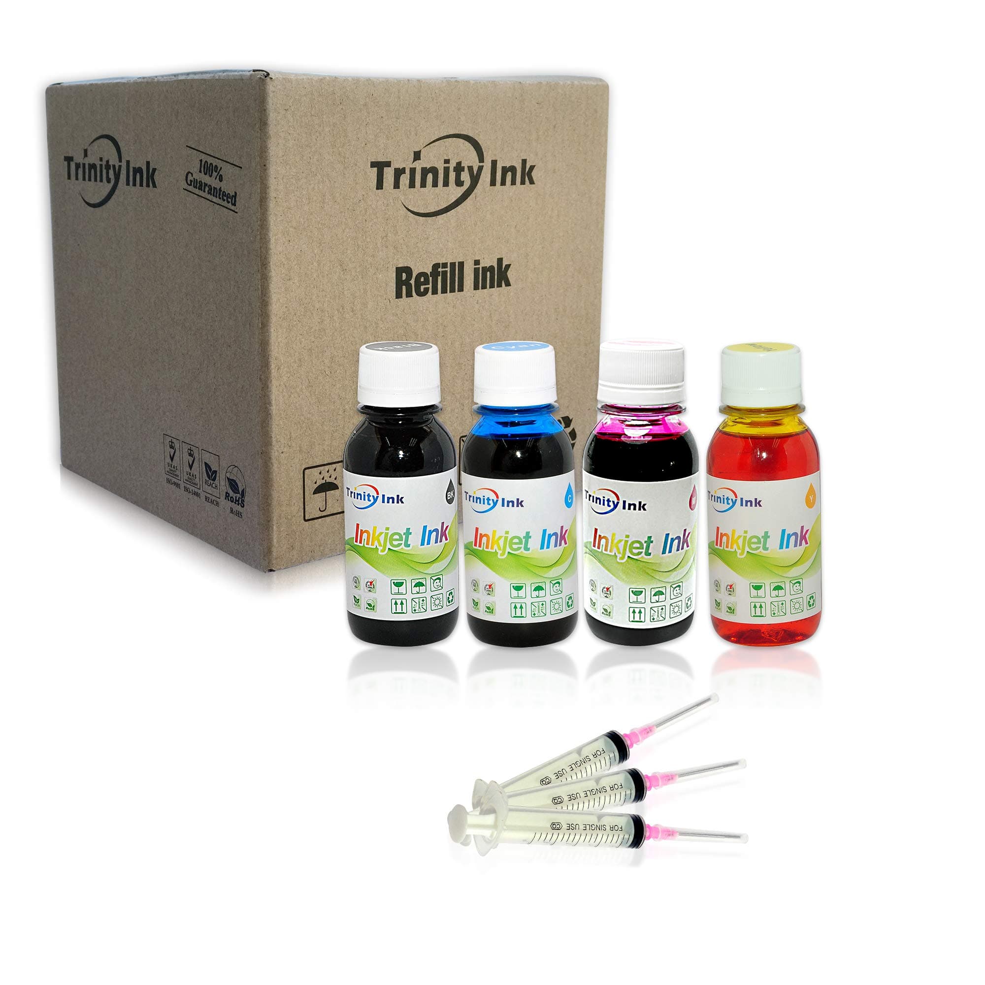 Trinity Non-OEM Refill Ink Replacement for Epson 664 774 and ecotank ET-2500 ET-2550 ET-4500 ET-4550 L100 L110 L120 L200 L210 L300 L350 L355 L550 L555 (Black, Cyan, Magenta, Yellow, 4x100ml)