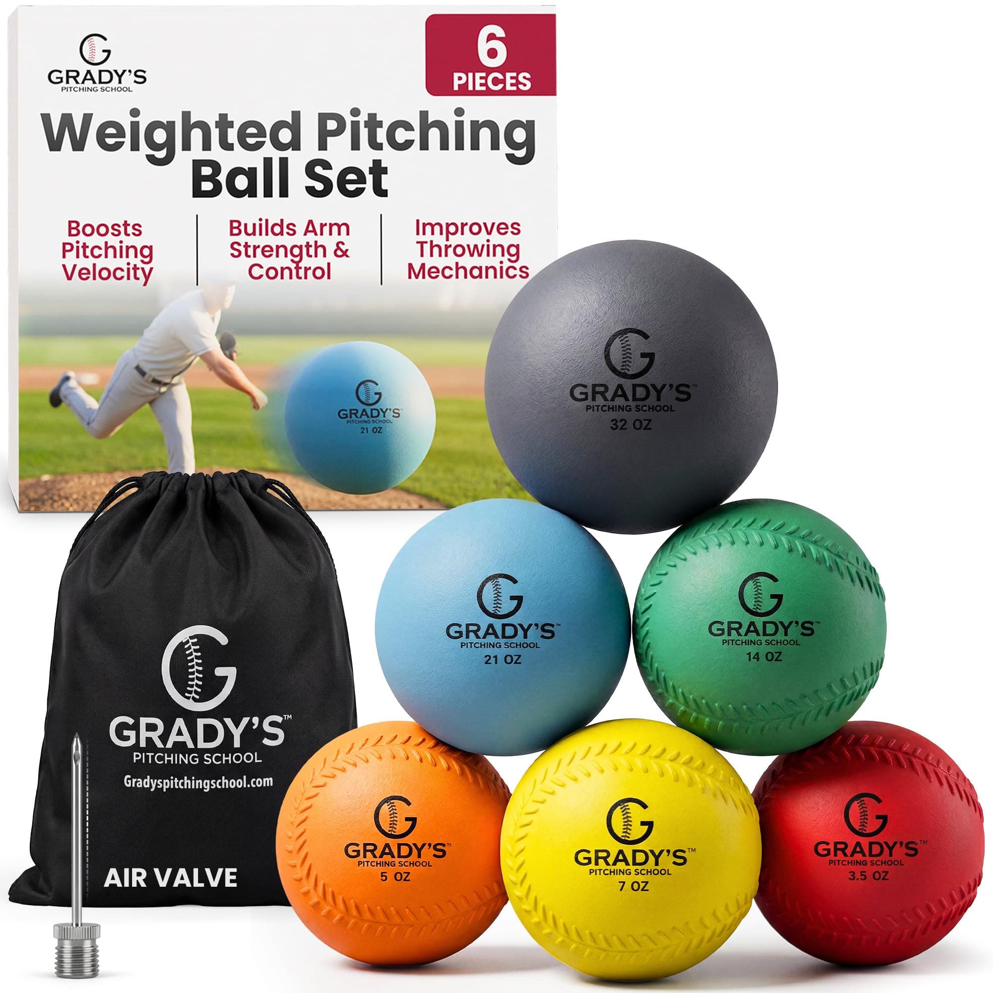Plyo Soft Shell Weighted Ball Set 32, 21, 14, 7, 5, and 3.5oz-Pitching/Throwing Velocity Training for Baseball and Softball