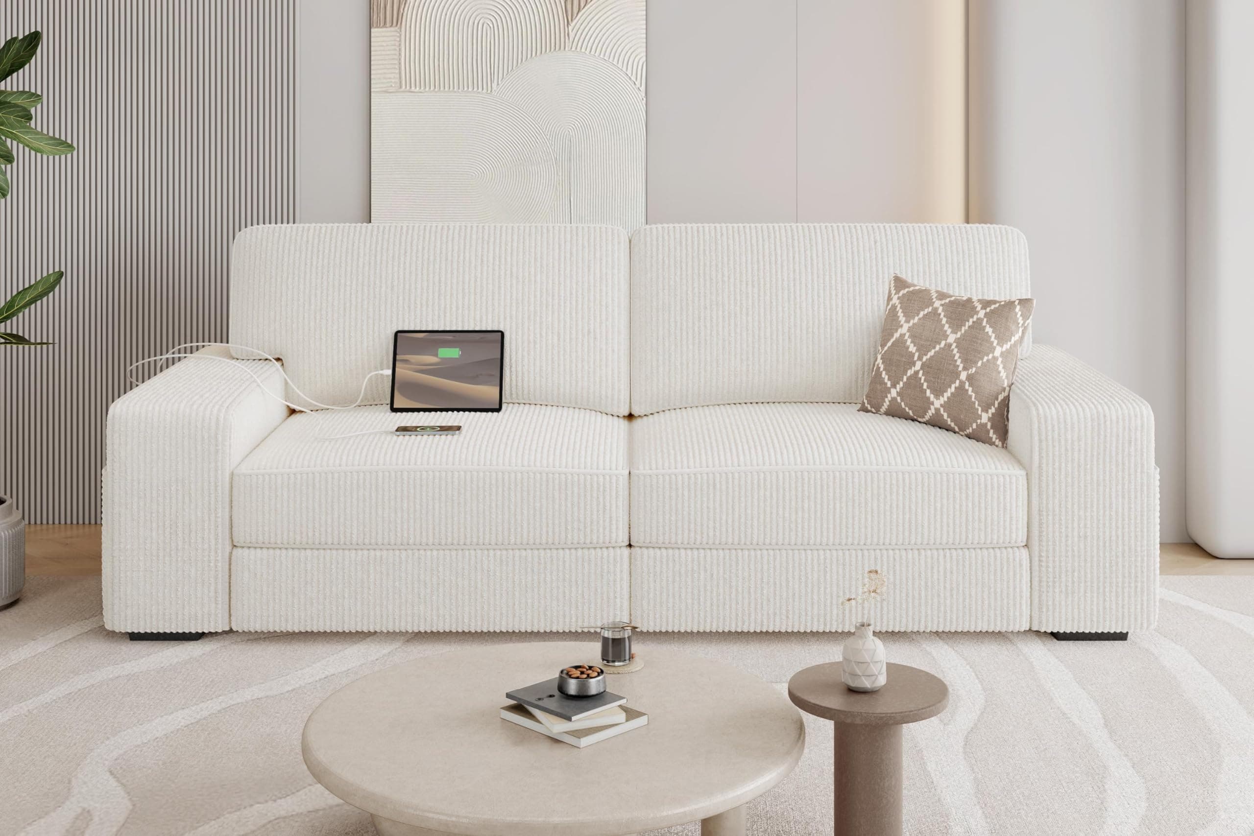 Yaheetech 83.5" W Modern Sofa Couch 2 Seater Corduroy Fabric Sofa with USB Ch...