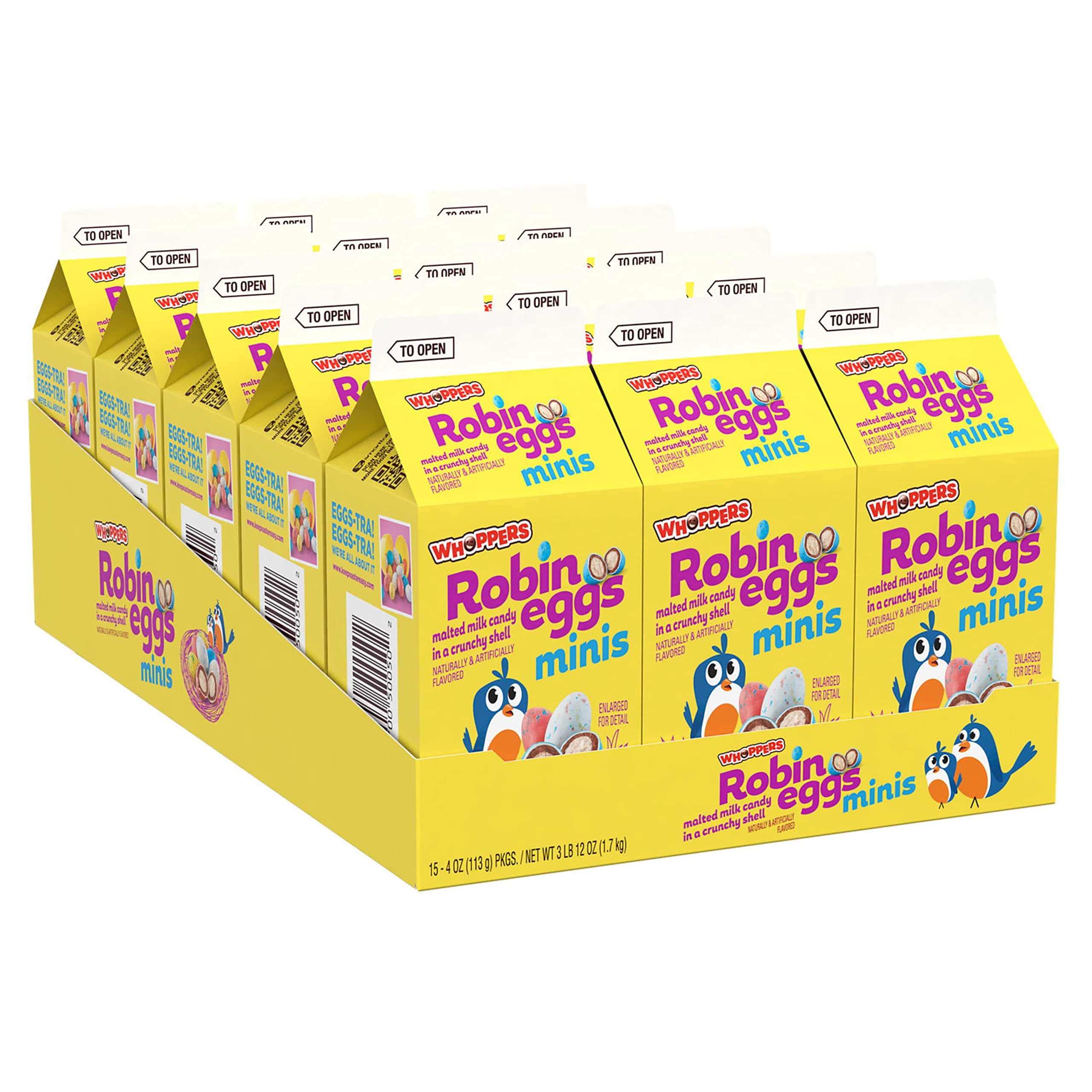 WhoppersMini Robin Eggs Malted Milk Treats, Bulk, Easter Candy, 4 oz Cartons (15 Count)