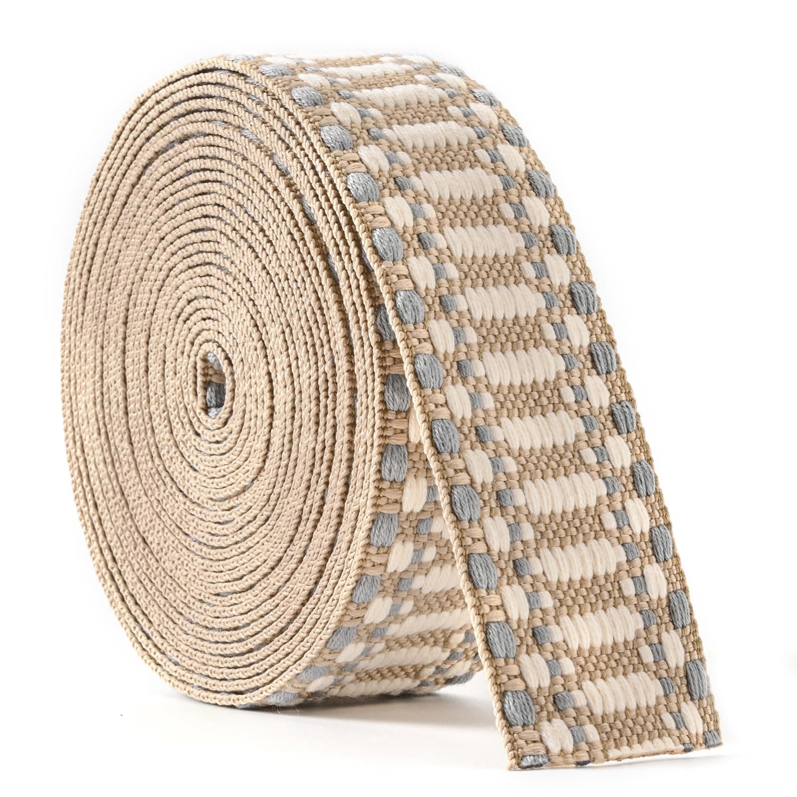 Heavy Cotton Webbing 1.5 Inch 2 Inch Webbing Strap for Bag Straps, Outdoors Indoors Arts and Crafts, High Density Webbing with Jacquard Embroidery Pattern