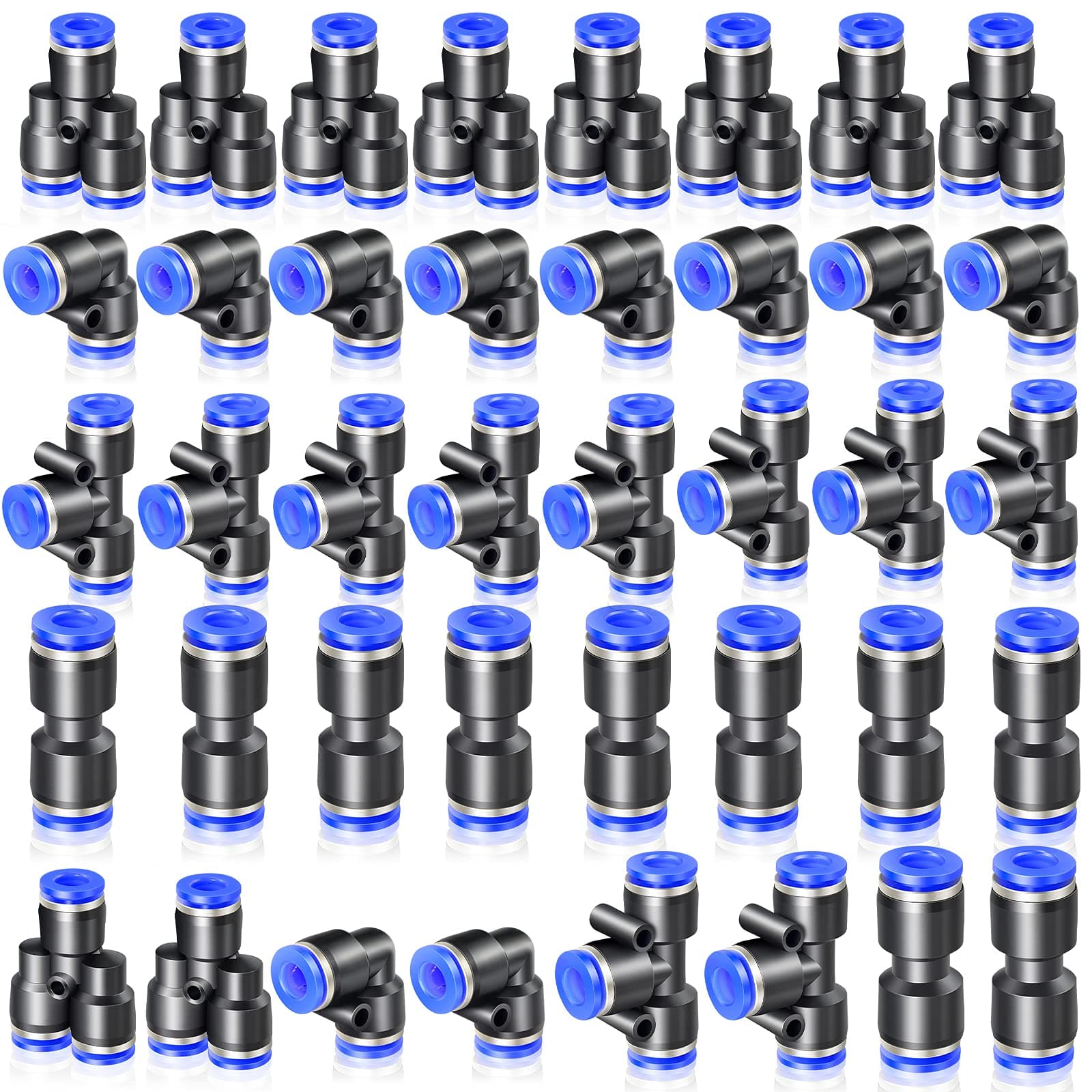 40 Pcs 4mm OD Push to Connect Fitting Kits,10 Straights 10 Elbows 10 Tee 10 Splitters(PU4)