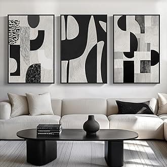 Large Framed Black and White Abstract Wall Art for Living Room, 3 Piece Modern Canvas Prints Paintings Artwork for Walls, Minimalist Geometric Pictures for Entryway Hallway Office Wall Decor 24x36 In
