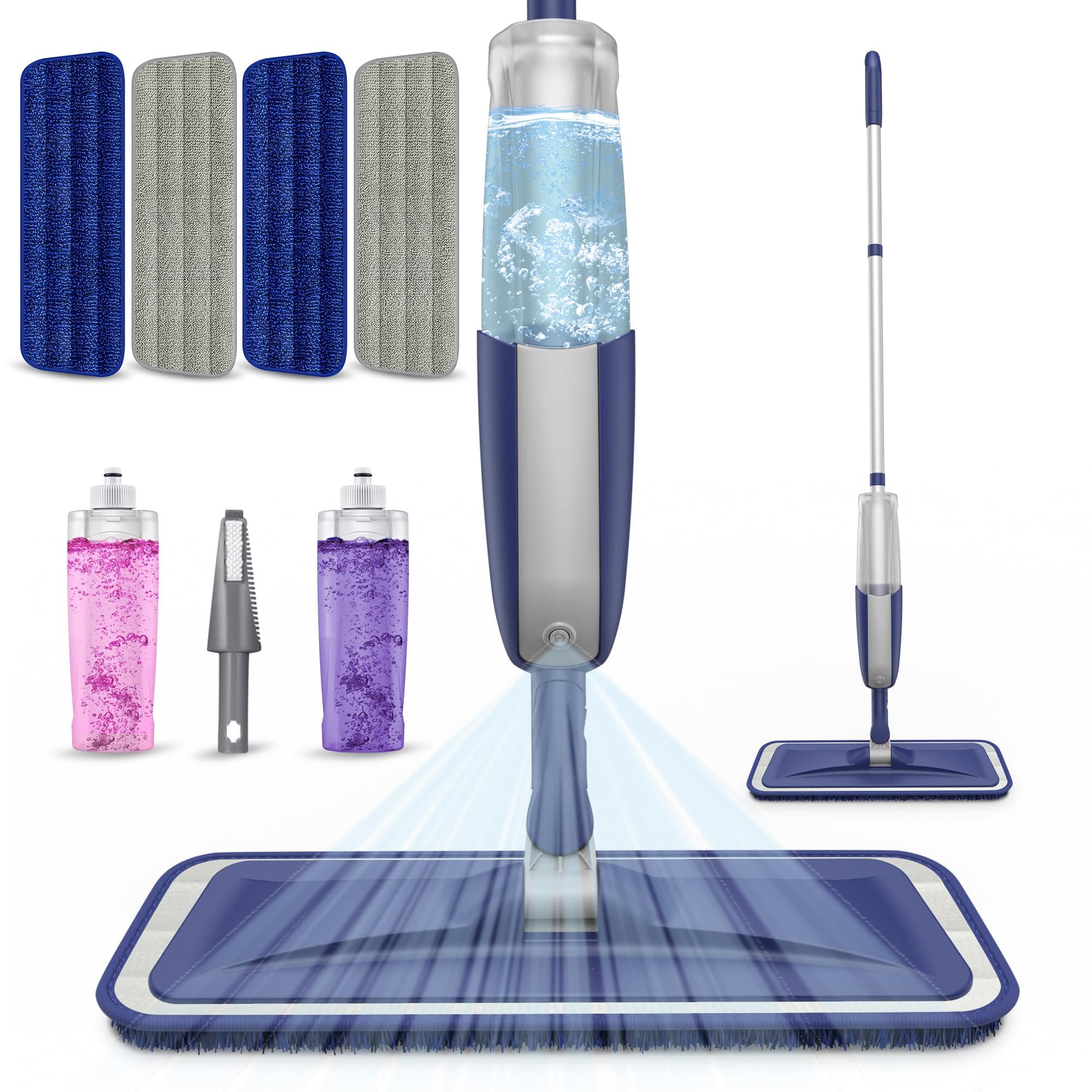 Wet Dust Mops for Floor Cleaning - MEXERRIS Microfiber Spray Mops 4X Reusable Mop Pads 2X Bottles Wood Floor Mop with Spray Dry Mops Flat Mop for Home Commercial Use Hardwood Laminate Tiles Floors
