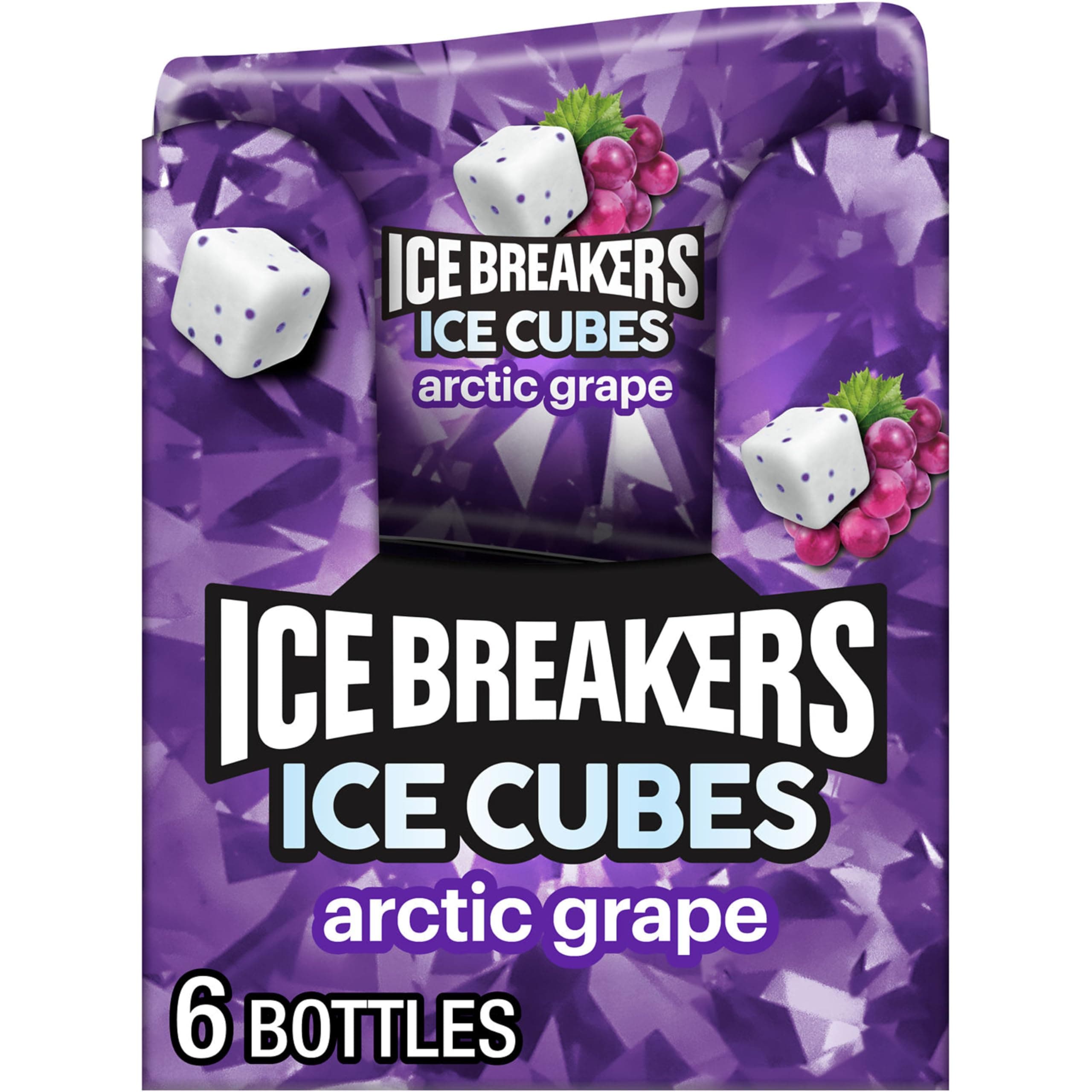 ICE BREAKERS ICE CUBES Arctic Grape Flavored Sugar Free Chewing Gum, Made with Xylitol, 40 Piece Container (6 ct)