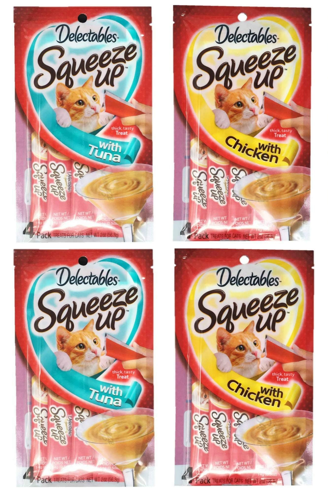 DelectablesHartz Squeeze Up Cat Treats Variety 4 Pouch Bundle of 2 Flavors; 2 Pouches of Each Flavor (2.0 oz Each) (Chicken, Tuna)