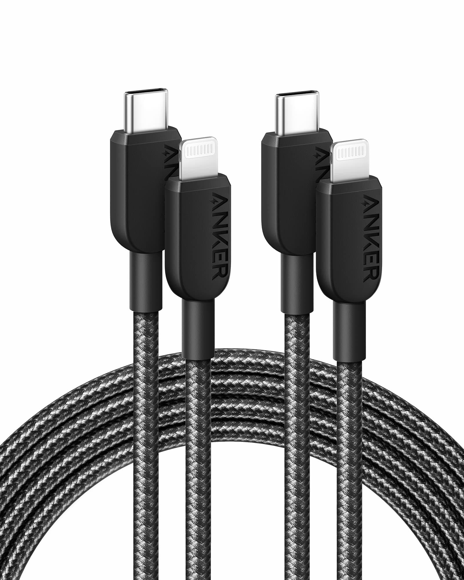 Anker USB C to Lightning Cable, 310 USB-C to Lightning Braided Cable(2pack, 6ft, Black), MFi Certified, Fast Charging Cable for iPhone 14 Plus 14 14 Pro Max 13 13 Pro iPhone 12 (Charger Not Included)