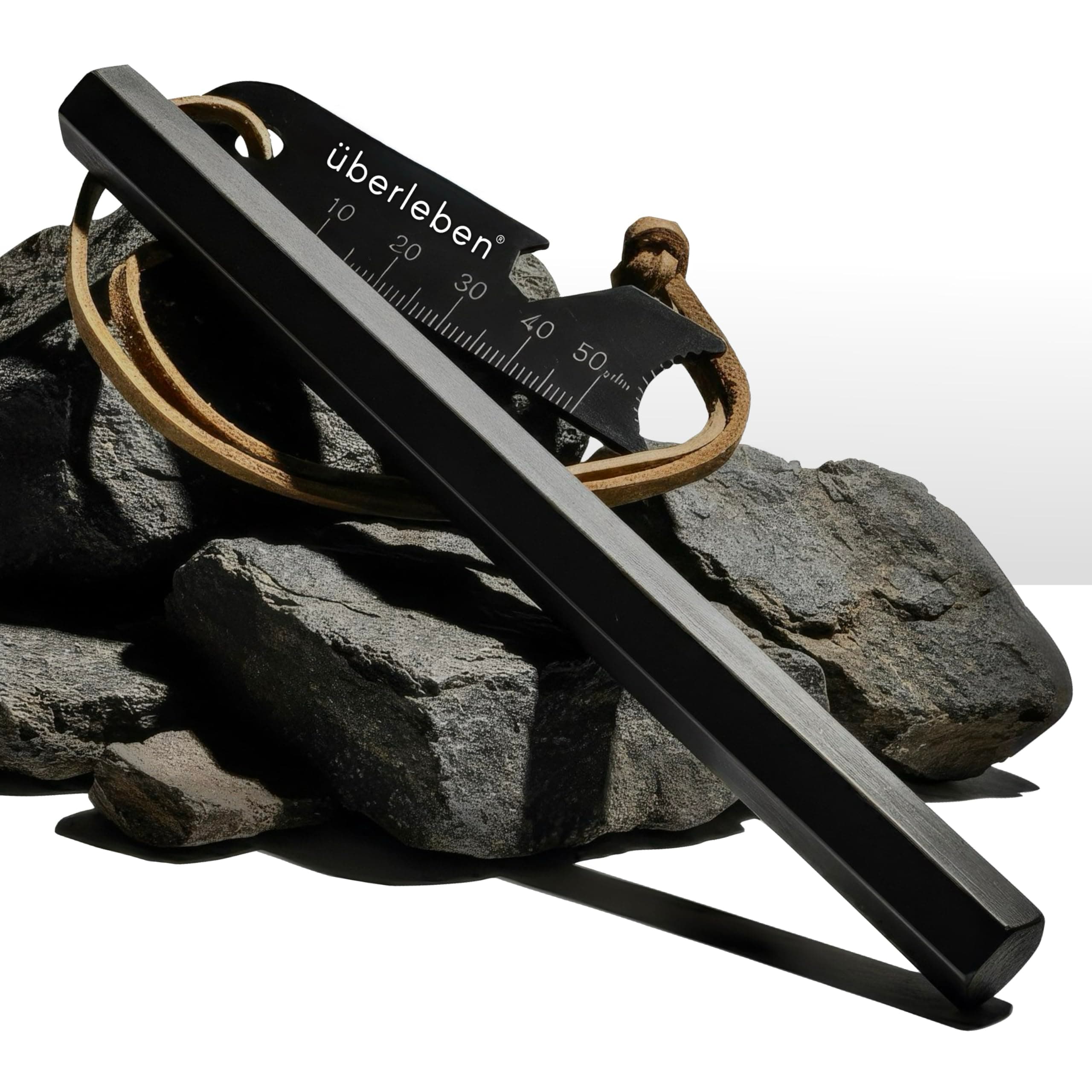 überleben Hexå Fire Starter | 1/2” Thick Hexagon Bushcraft Fire Steel | 3” or 6” Lengths | 20,000 Strikes | Survival Ferro Rod | Multi-Tool Striker & Full Grain Leather Lanyard