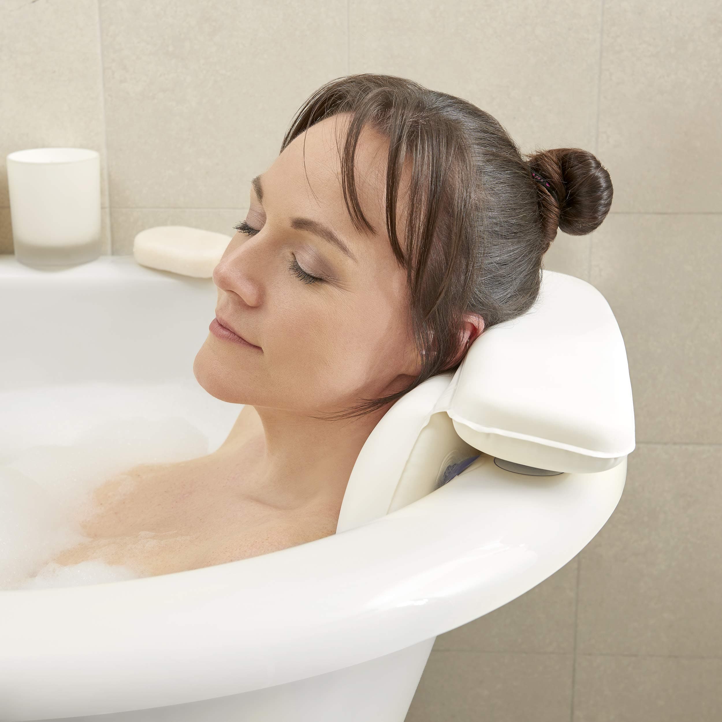 Valmars Premium Waterproof Bath Pillow. Super Soft, Durable featuring Non-Tearing Technology. Ergonomic Head and Neck Cushion with Extra-Padding. Suitable for People of All Ages.Storage Box Included.