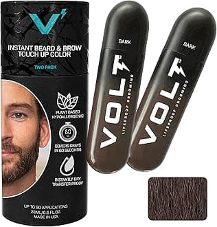 VOLT Grooming Temporary Instant Beard Color for Men Quick-Dry Plant-Based Brush On Beard, Hair, Mustache & Brow Color, For Sensitive Skin, Bark Dark Brown, 2-Pack Refill, 90+ Applications
