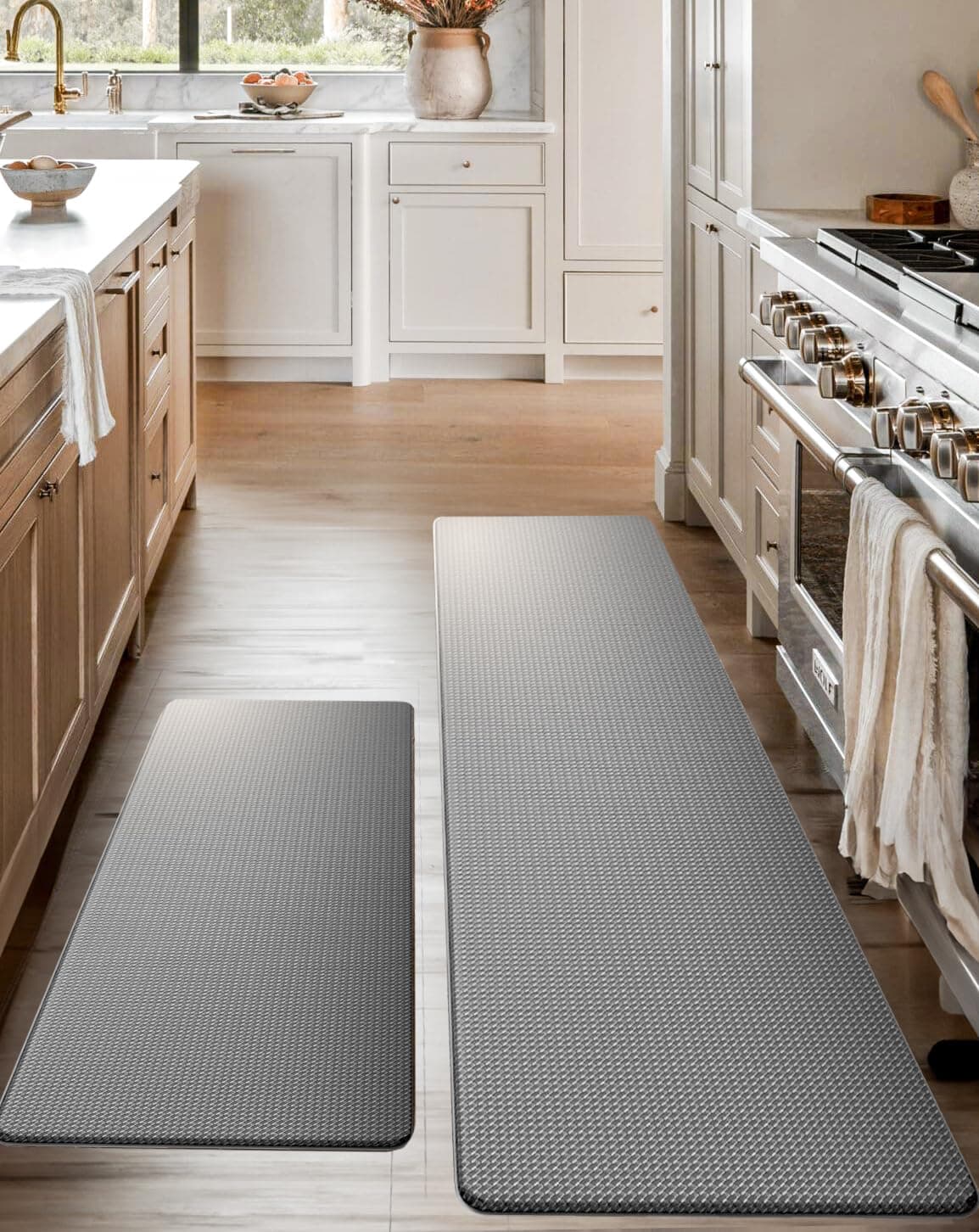 Anti-Fatigue Kitchen Mat Set – 2-Piece Memory Foam Cushioned Mats for Standing – Gray, 18×30 & 18×60, 0.4 in Thick, Waterproof, Non-Slip – Homergy