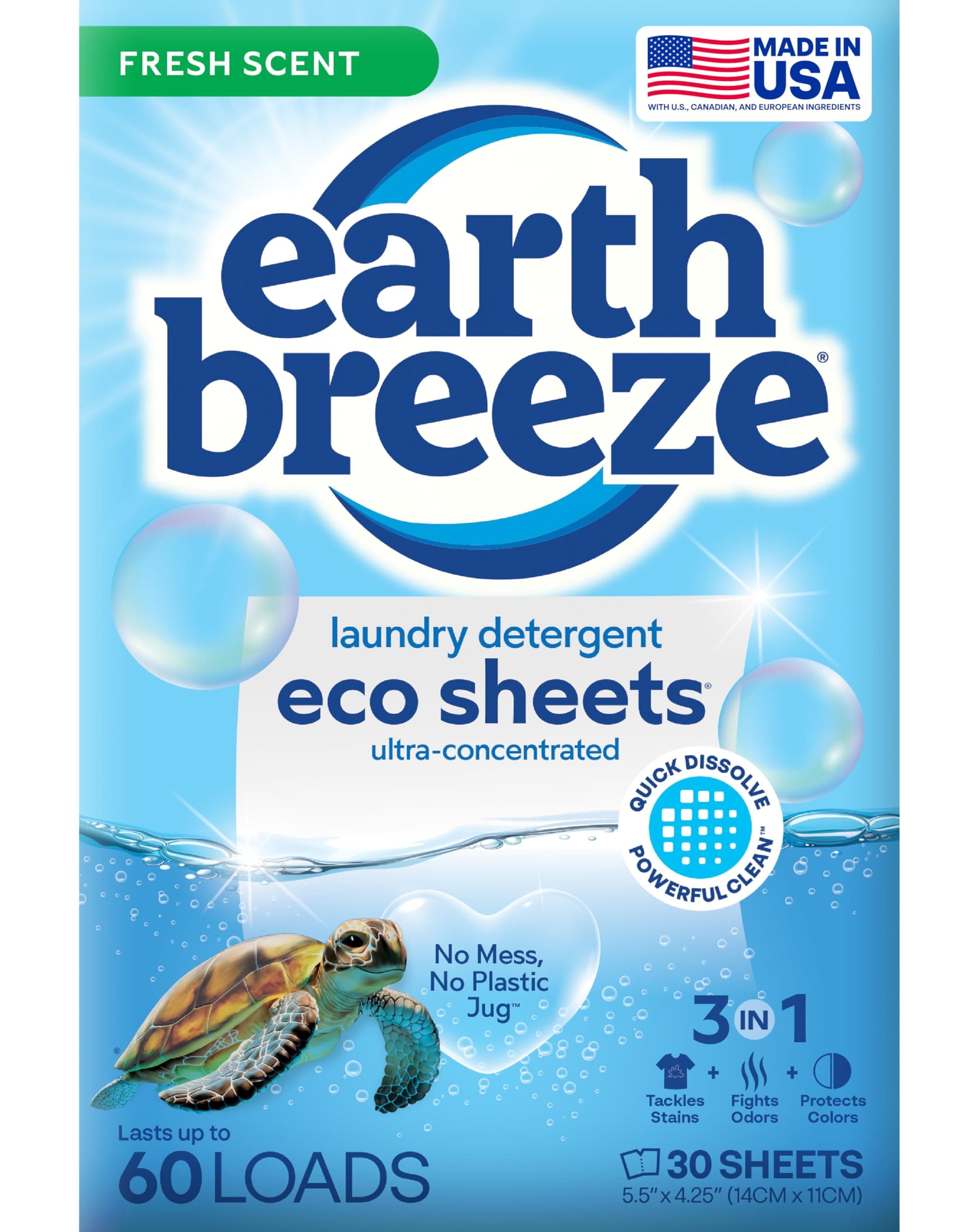 Laundry Detergent Sheets Fresh Scent - 60 Loads Eco Liquidless Soap - Travel-Friendly for Hot & Cold Cycles, Tackles Tough Stains & Odors - Gentle on Skin, 30 Ct