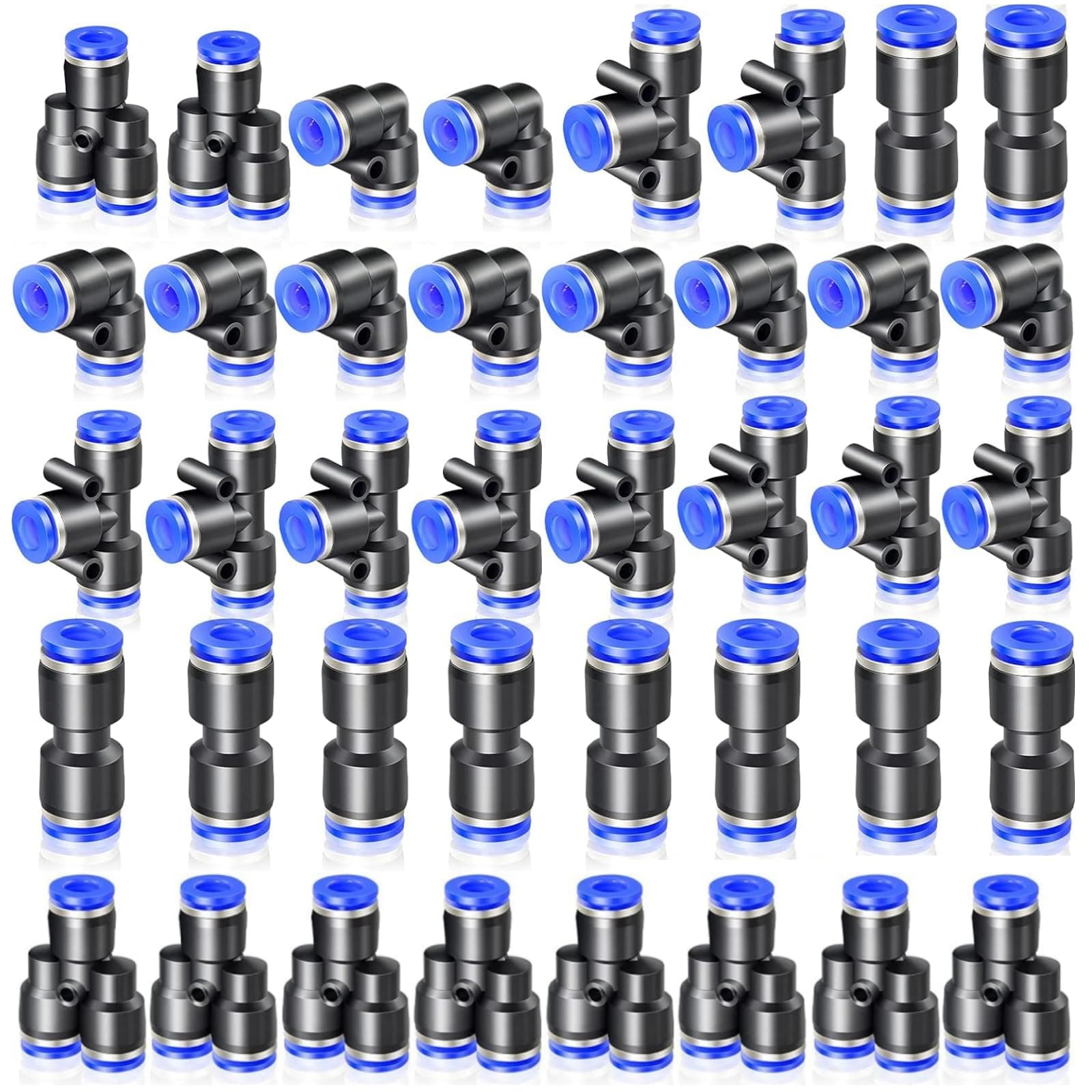 40 Pcs 6mm OD Push to Connect Fitting Kits Pneumatic Quick Push in Connect Air Tube Fitting Kit (6mm Straight/Elbow/Tee/Splitter Connector