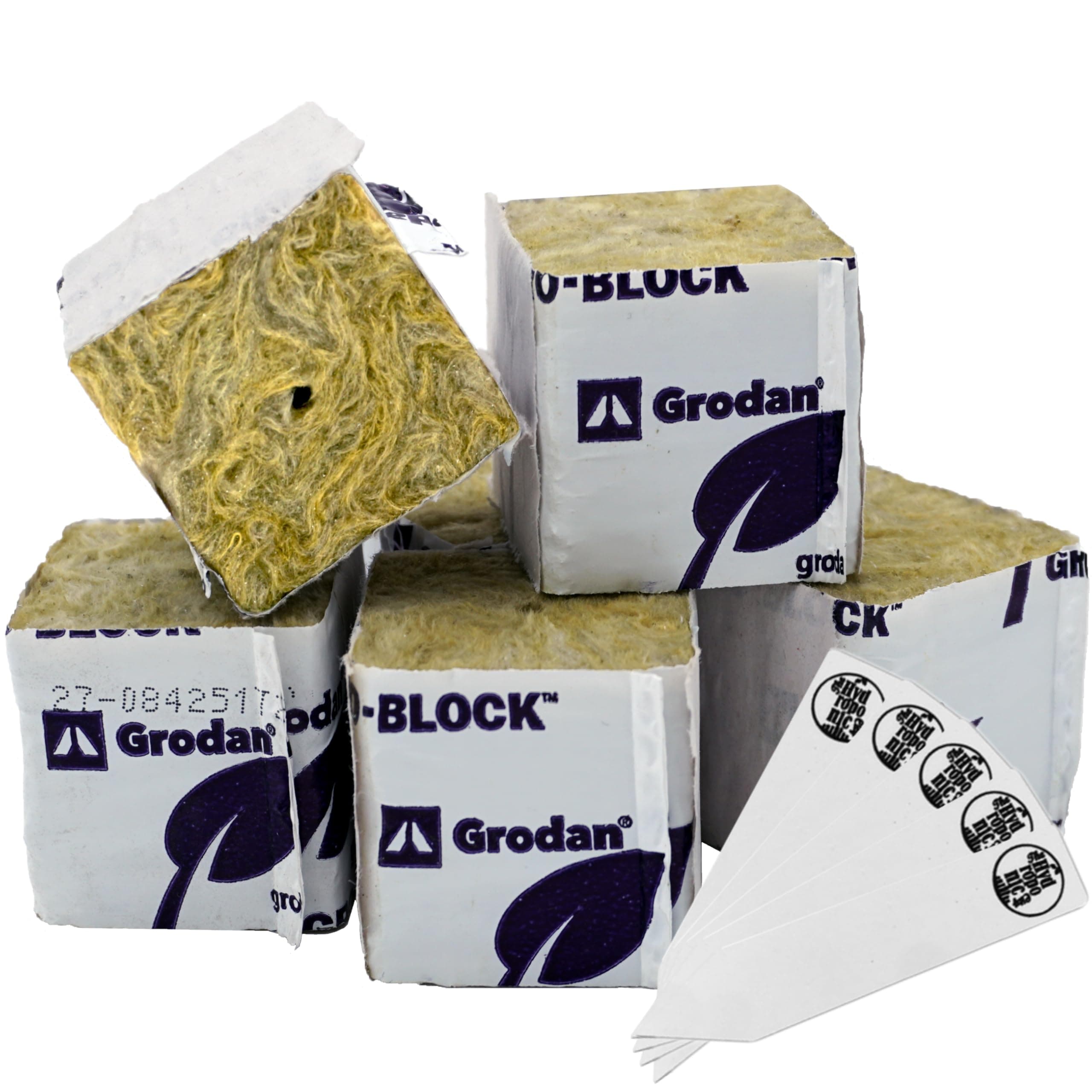 Grodan 1.5" Rockwool Mini Blocks – 45 Pack Rockwool Cubes for Hydroponics, Seed Starter & Cloning + 5 THCity Stakes