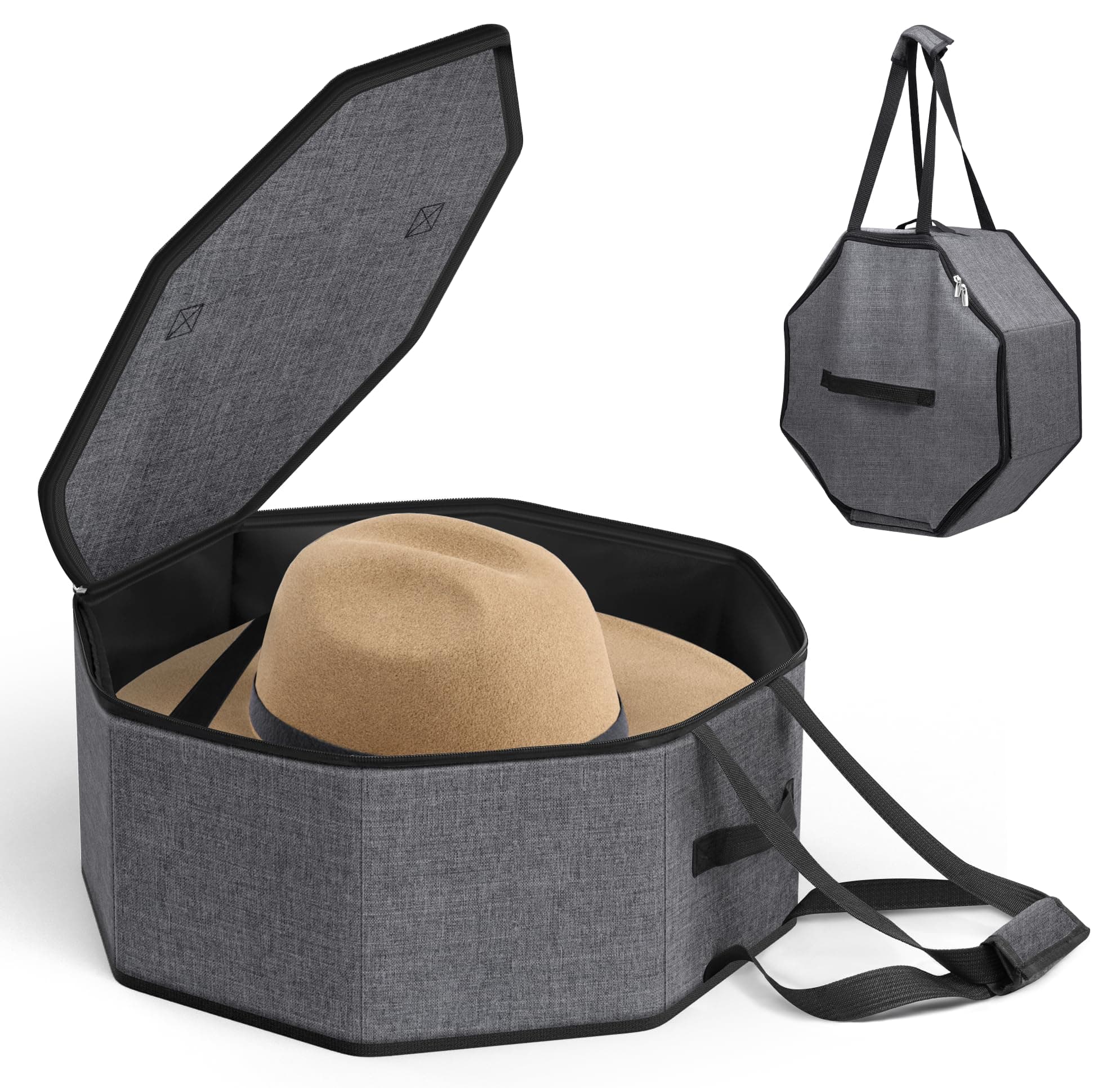 SLEEPING LAMBHat Box for Travel and Storage, Collapsible Hat Case Cowboy Cap Hat Organizer for Closet with Handles Hat Boxes for Men and Women Storage Large Hat Bag Carrier with Cardbord, Grey