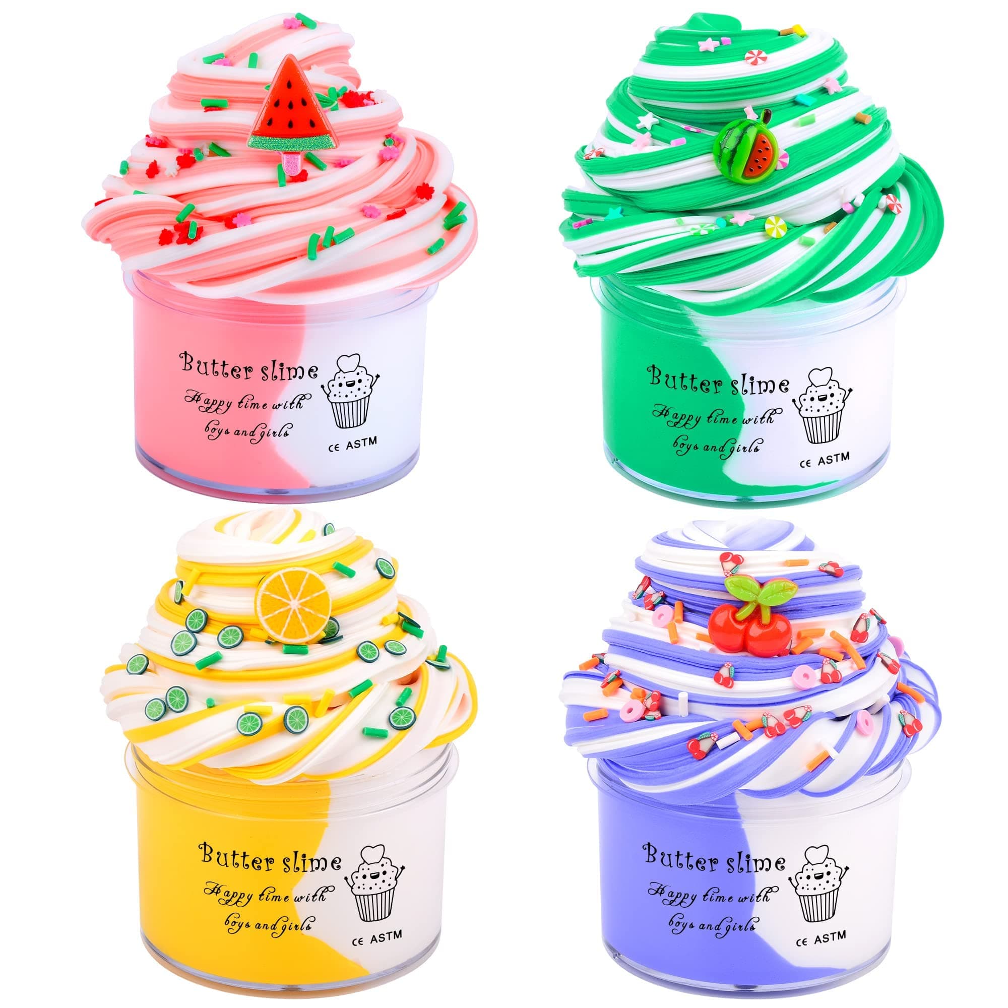 4 Pack Butter Slime Kit, Scented Non-Sticky Slime Pack for Kids, Ideal Presents for Kids Party Favors, Perfect Goodie Bag Fillings and Fidget Toys