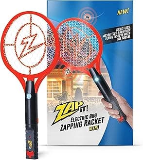 ZAP IT! Electric Bug Zapping Racket Mini – Rechargeable Fly Swatter & Mosquito Killer with 4,000 Volt Power, USB Charging Cable Included – Indoor & Outdoor Electric Bug Zapper – Red
