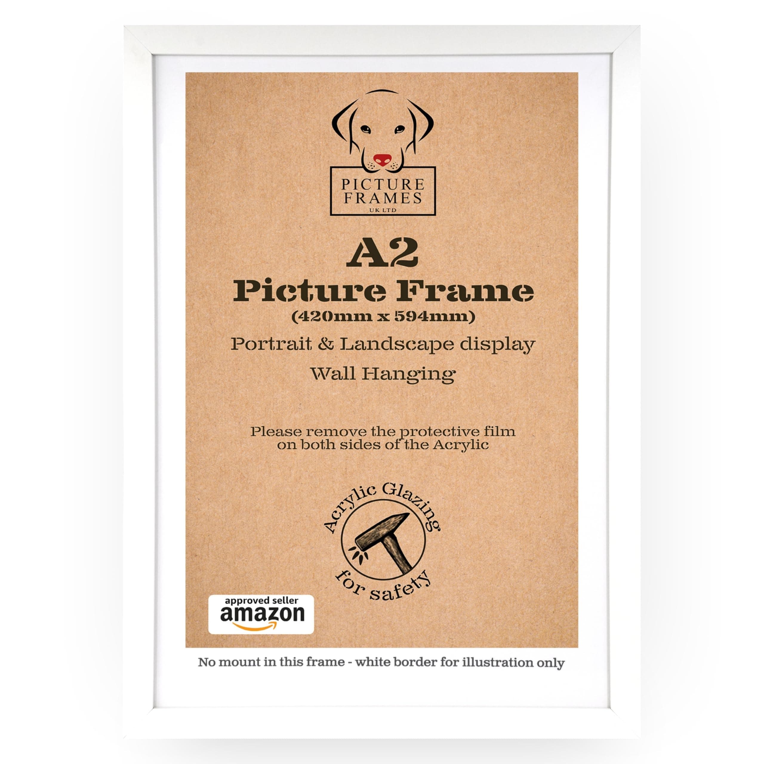 A2 White Picture Frame – 42 x 59.4 cm Wall-Mounted Frame for Posters, Prints & Artwork, Portrait or Landscape Display