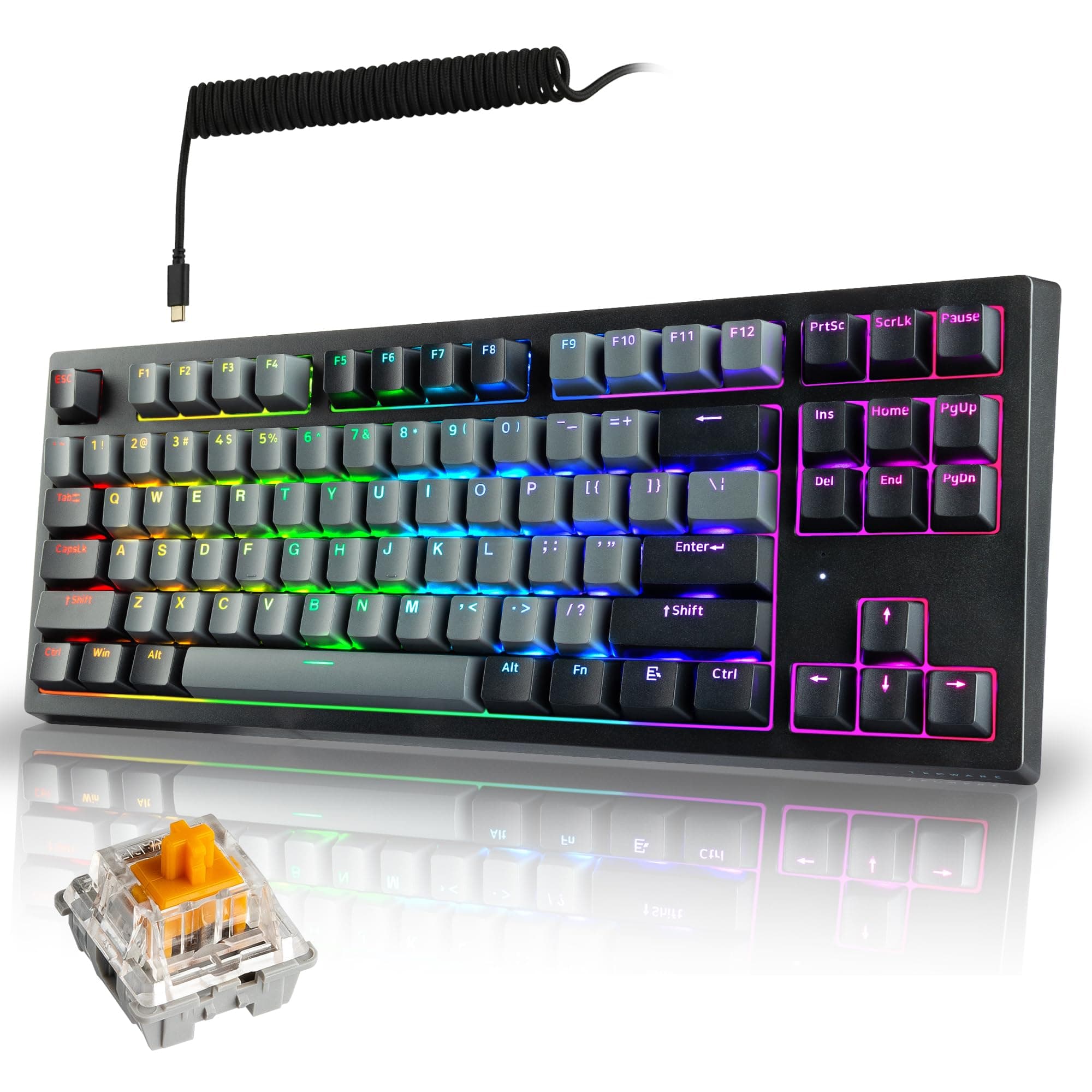 ELITE Phantom+ 87-Key RGB Wireless / BT5.0 Mechanical Keyboard (Black) Wraith Orange Switch (Prelubed, 45g Tactile) Per Key Color and Lighting (TWKB-PE87PZT-BKWOR)