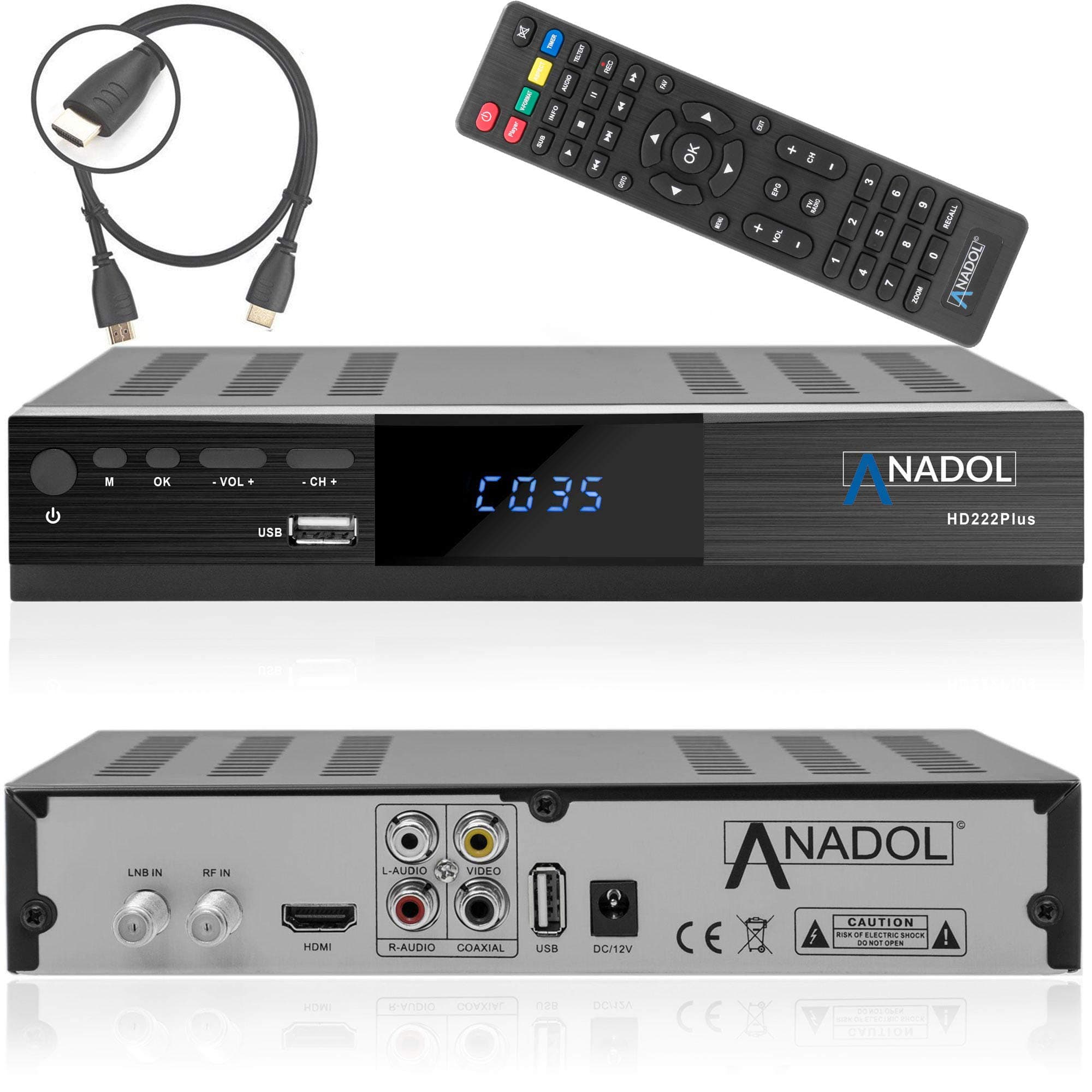 Anadol HD 222 Plus - DVB-S / S2 satellite receiver, high quality DVB-S / S2 receiver + HDMI cable (HDTV, HDMI, USB 2.0, coaxial output)