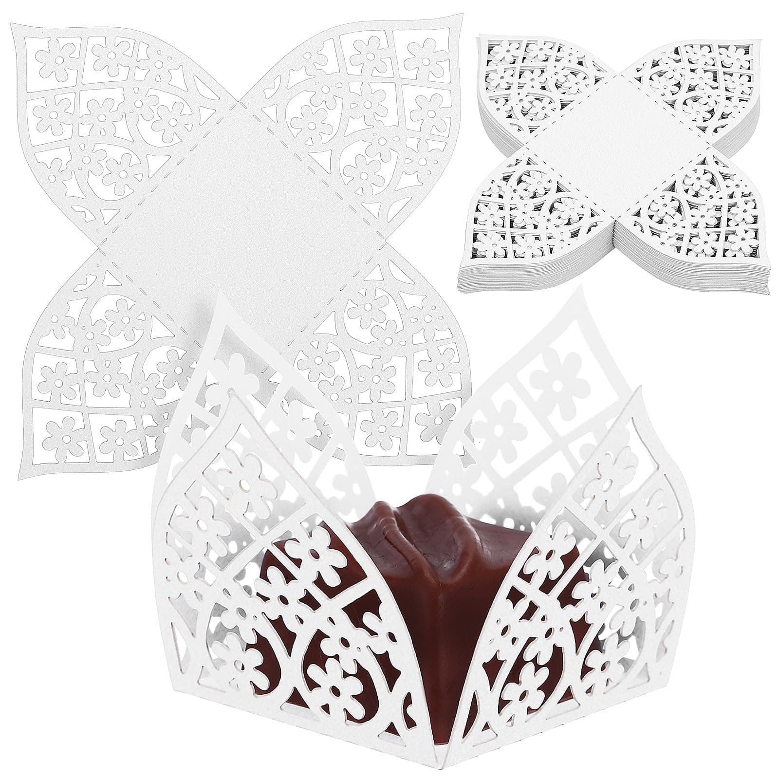 Azonee Cupcake Liners, White Square Paper Baking Cups for Small Sweets, Truffle Wrappers, Chocolate Packaging, 50 Pcs