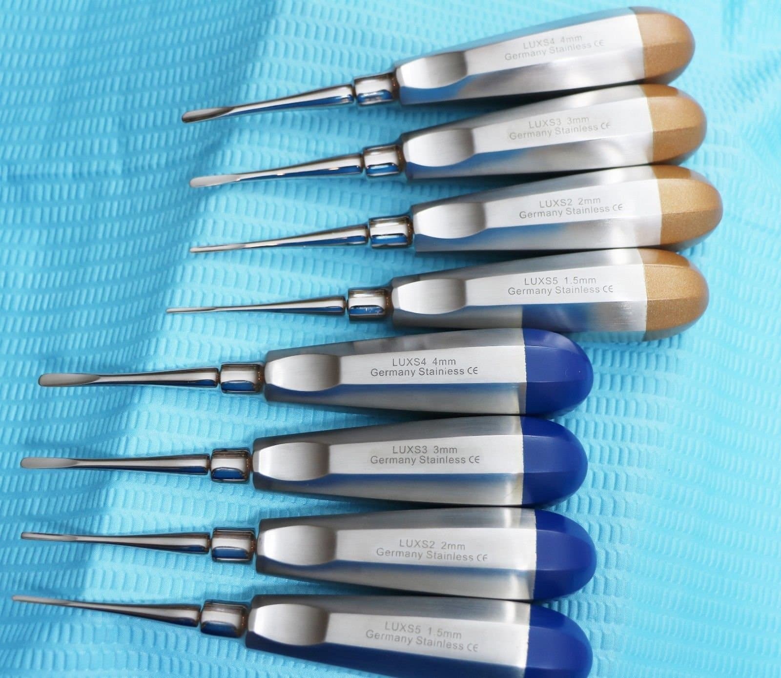 GERMAN 8 PC STRAIGHT DENTAL EXTRACTING LUXATING APICAL ROOT TIP ELEVATOR SET of 8 EACH